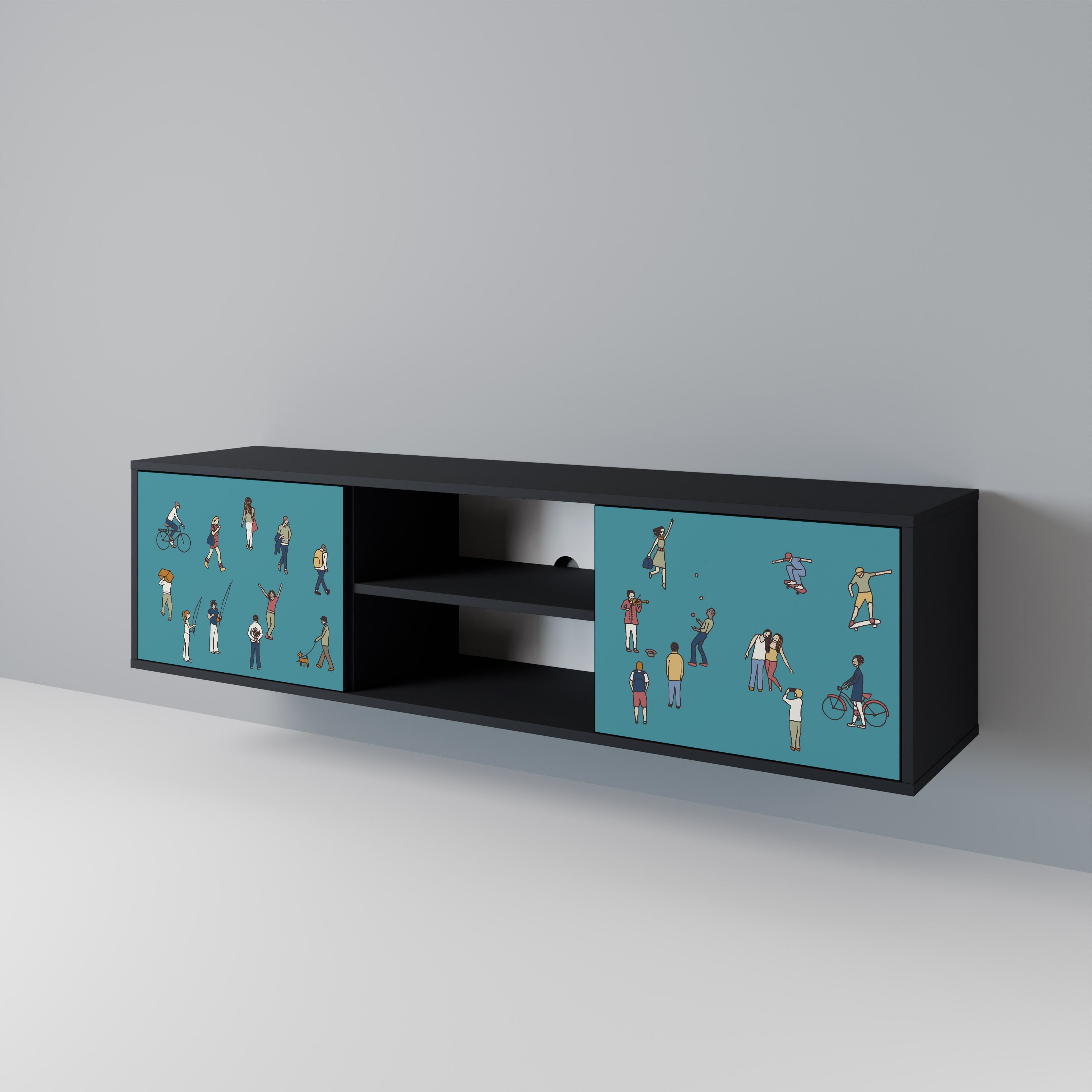 Mueble de TV de 2 puertas COLLECTIVE STREAM con acabado negro