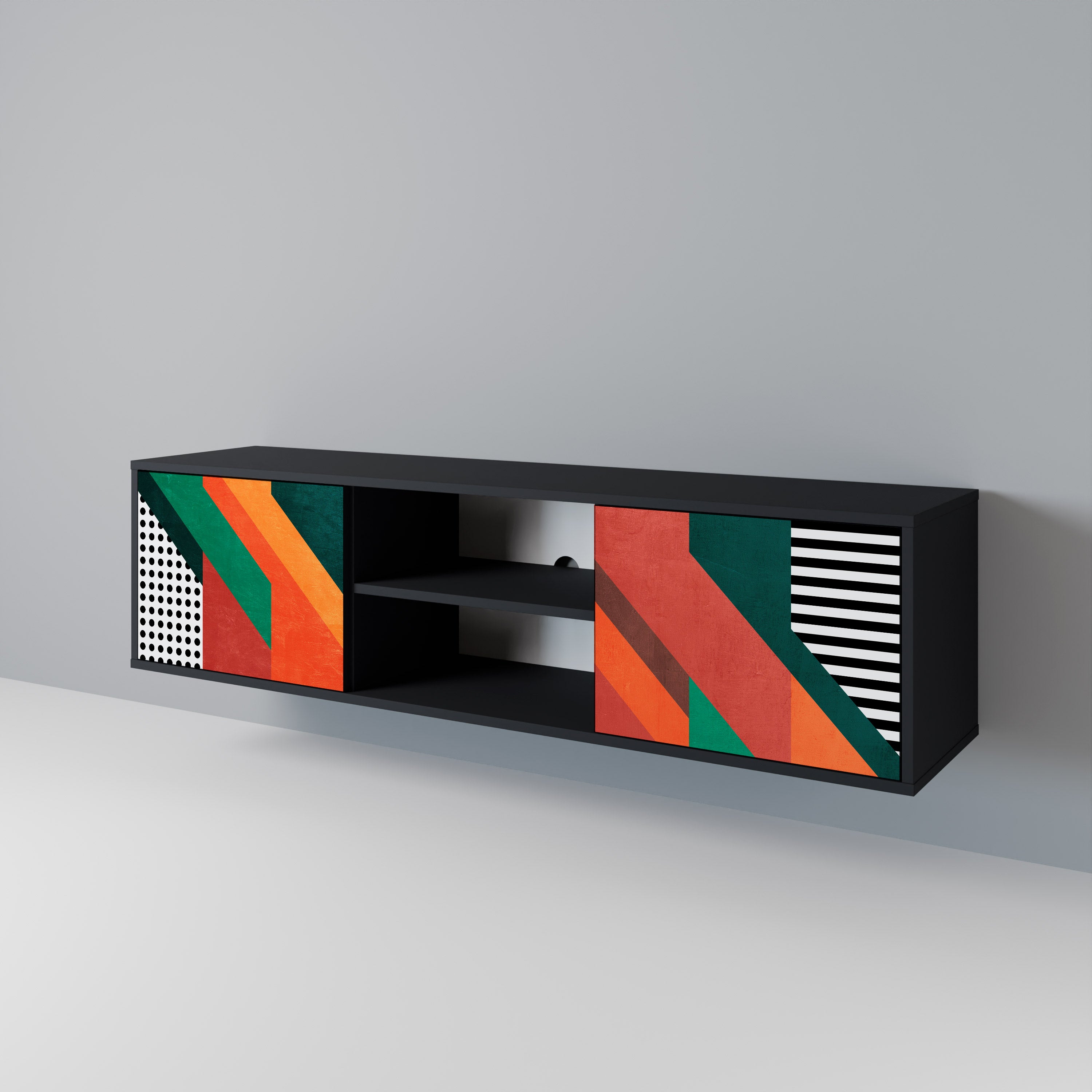 Mueble de TV de 2 puertas MAKESHIFT ARTISTRY con acabado negro