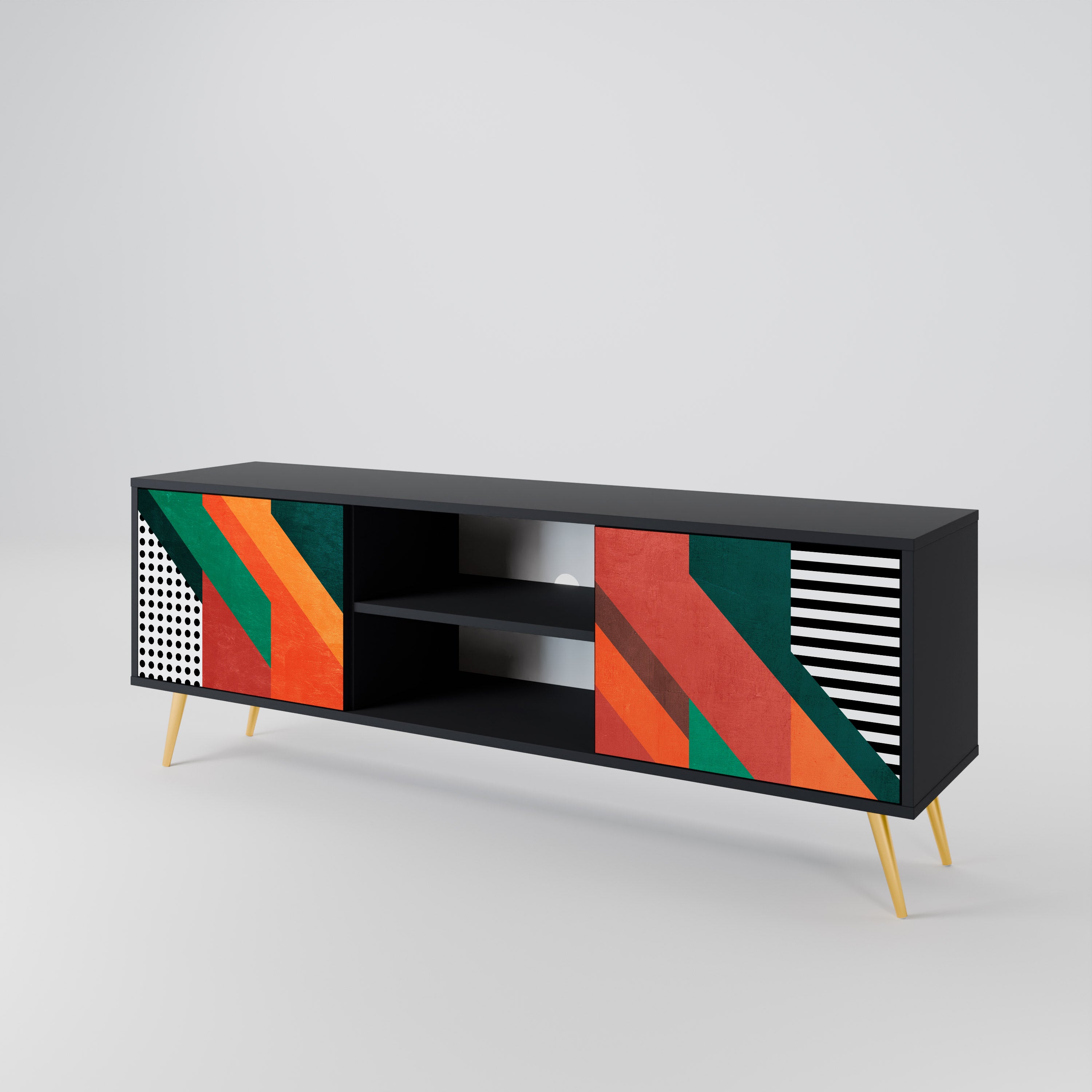 Mueble de TV de 2 puertas MAKESHIFT ARTISTRY con acabado negro