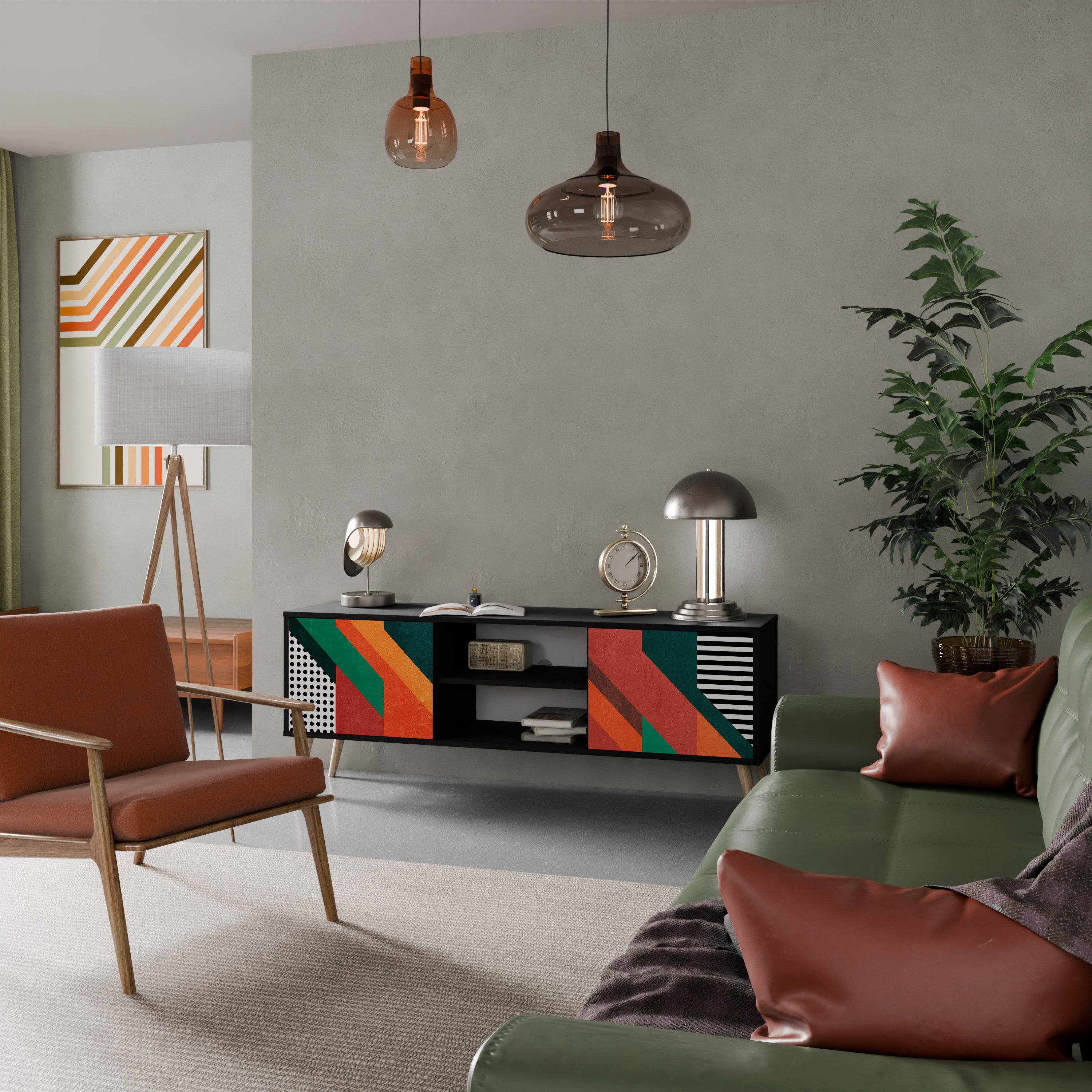 Mueble de TV de 2 puertas MAKESHIFT ARTISTRY con acabado negro