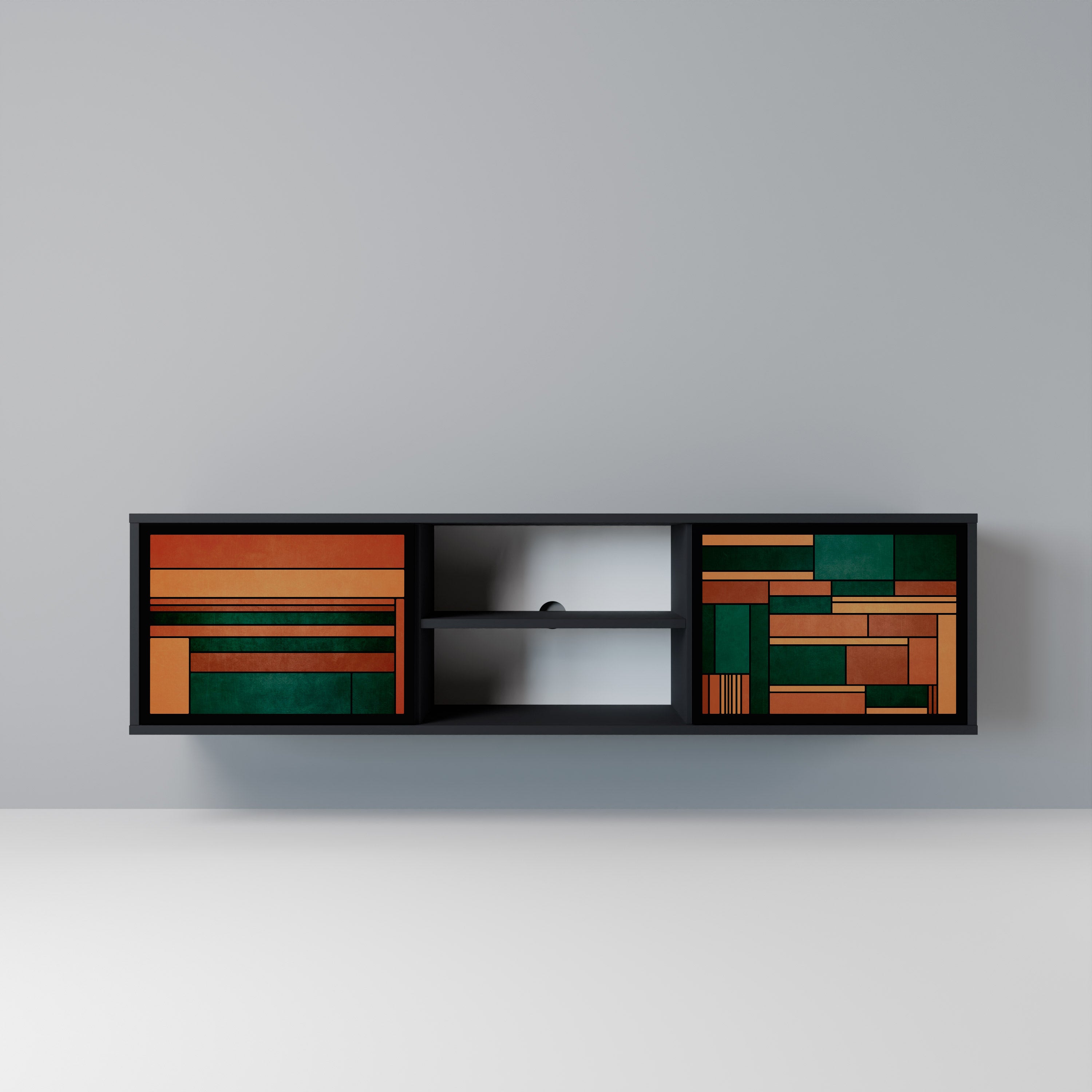 Mueble de TV de 2 puertas EARTHY FIGURES en acabado negro