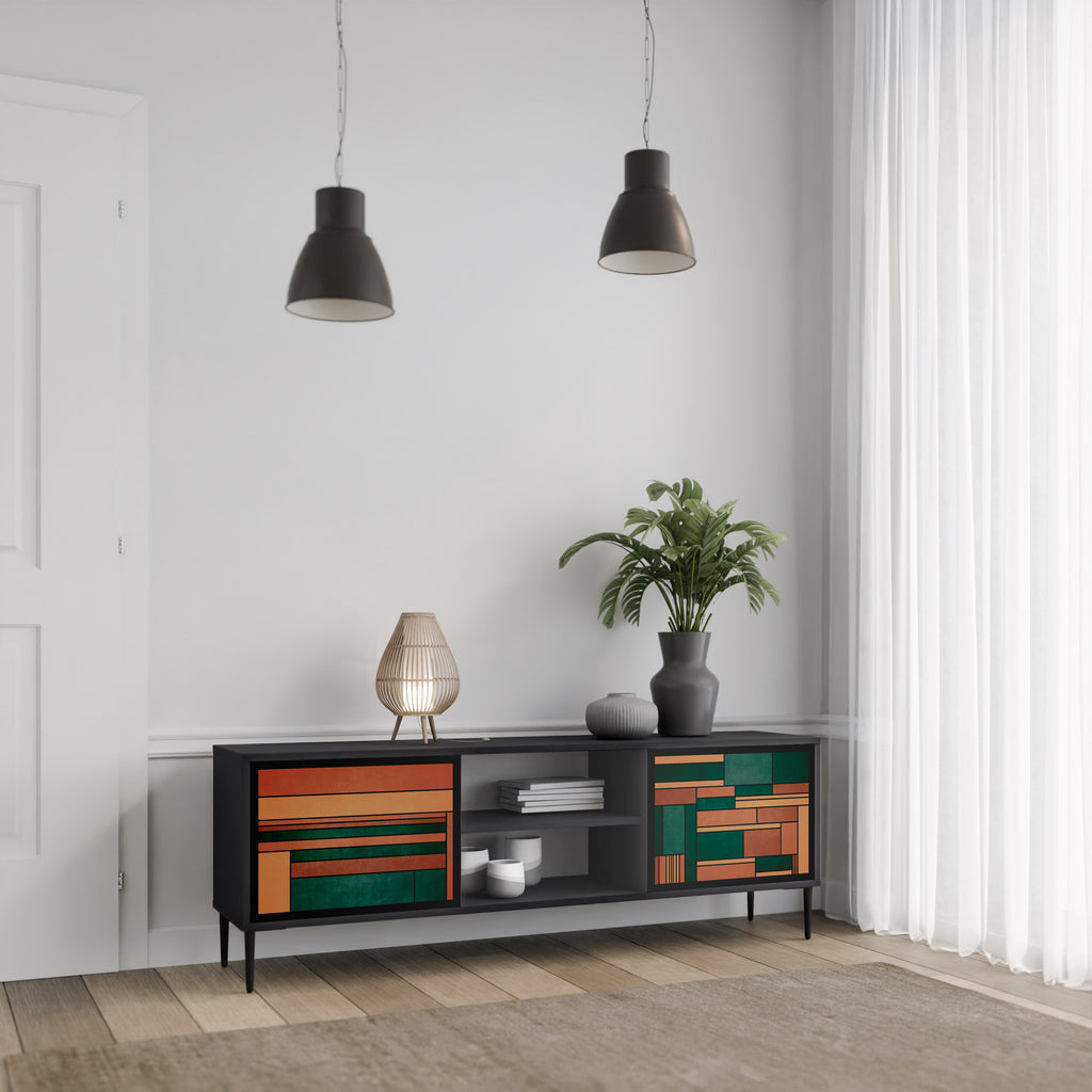 Mueble de TV de 2 puertas EARTHY FIGURES en acabado negro