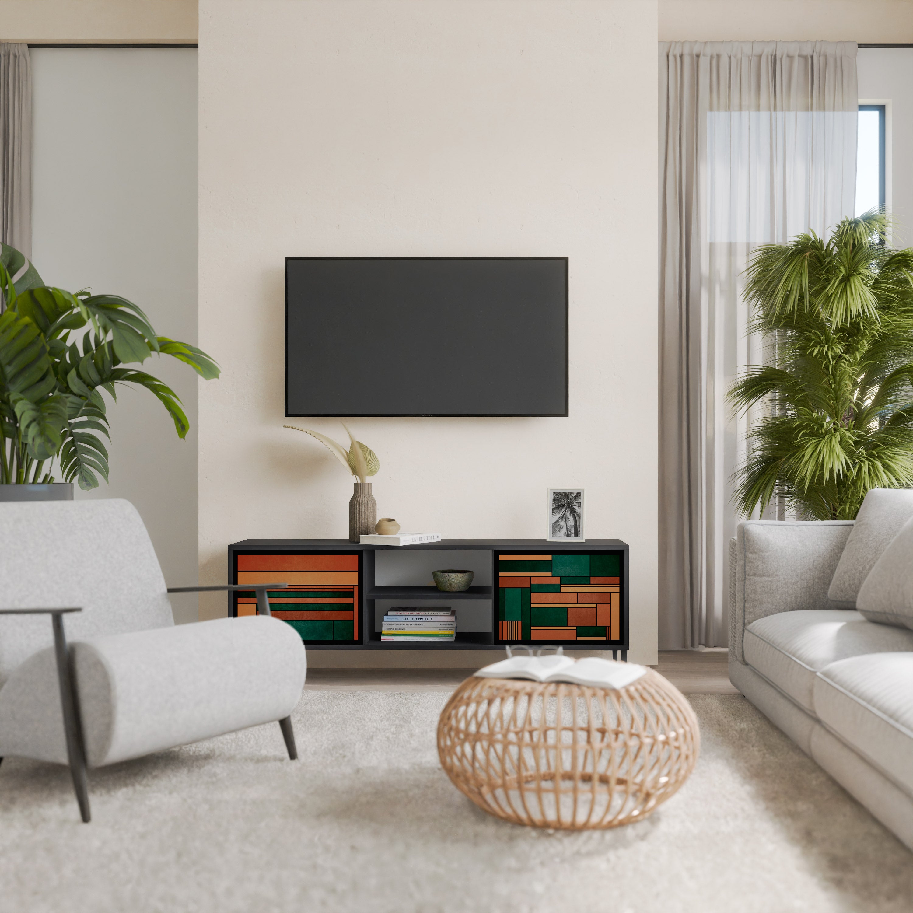 Mueble de TV de 2 puertas EARTHY FIGURES en acabado negro