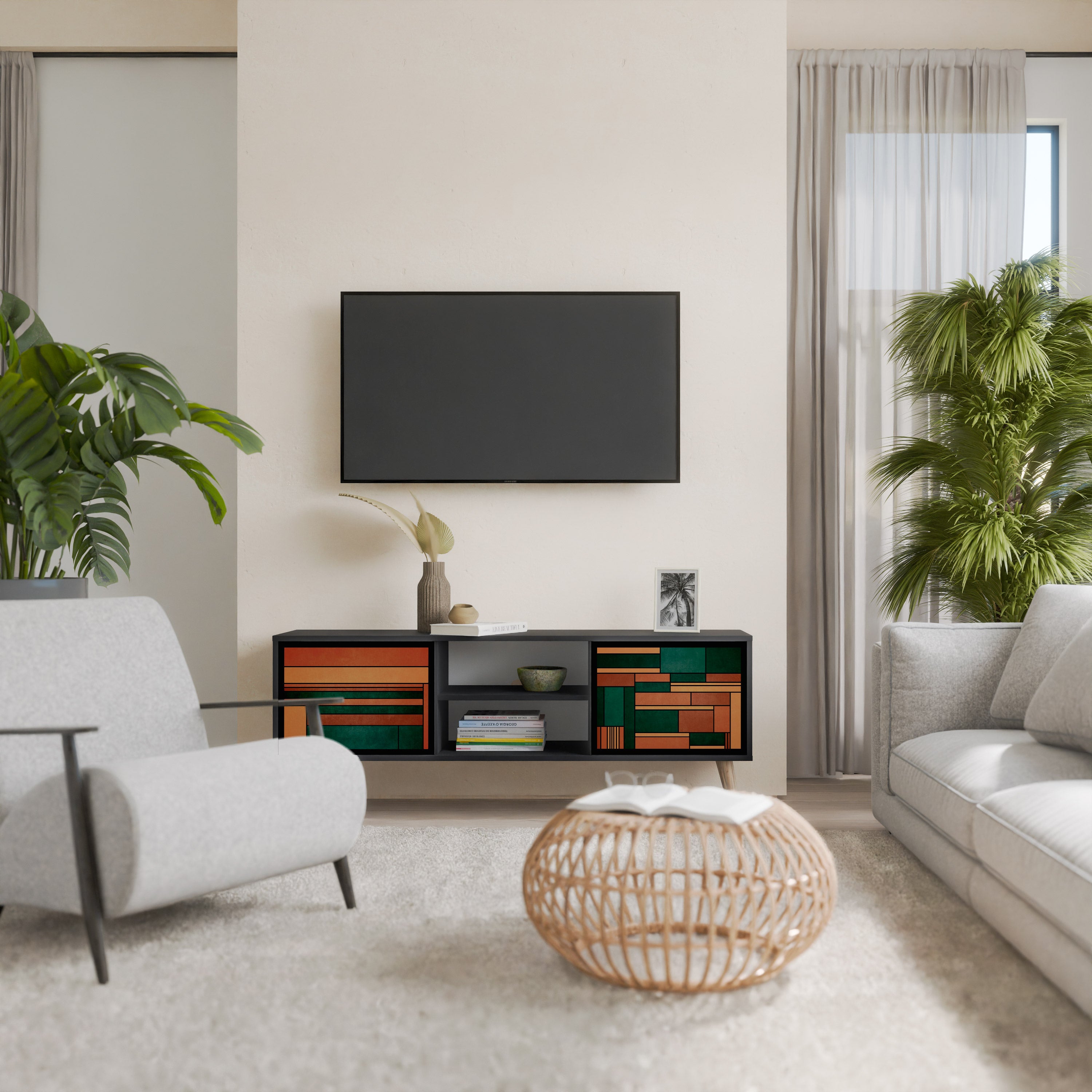 Mueble de TV de 2 puertas EARTHY FIGURES en acabado negro