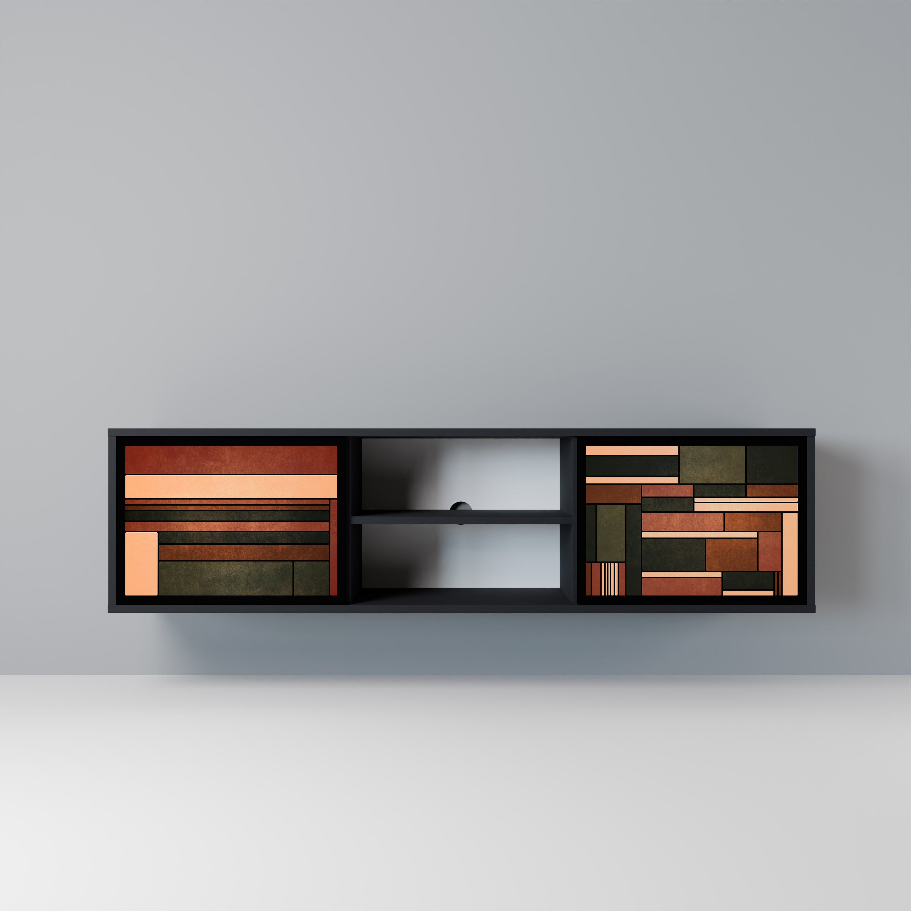 FIGURAS DE LA NATURALEZA Mueble de TV de 2 puertas en acabado negro