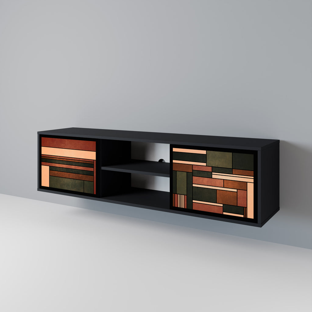 FIGURAS DE LA NATURALEZA Mueble de TV de 2 puertas en acabado negro