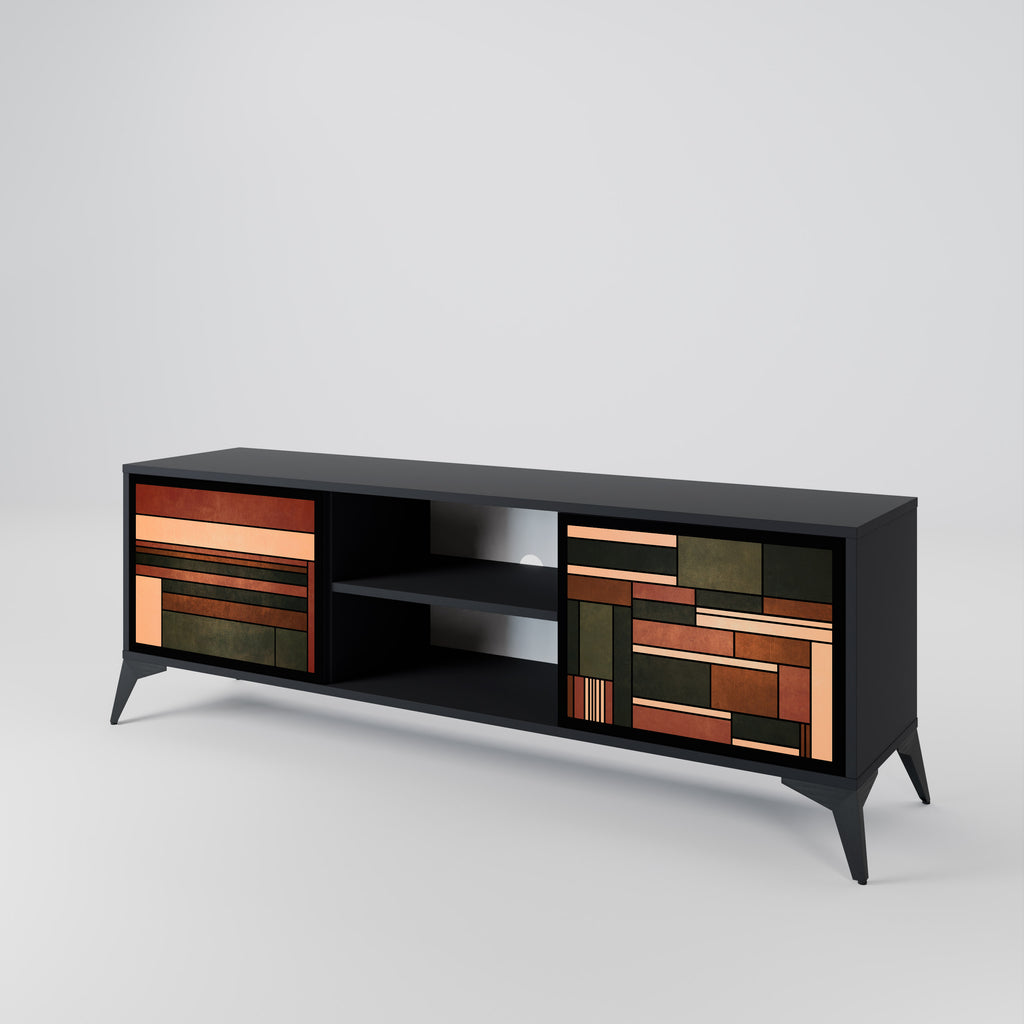 FIGURAS DE LA NATURALEZA Mueble de TV de 2 puertas en acabado negro