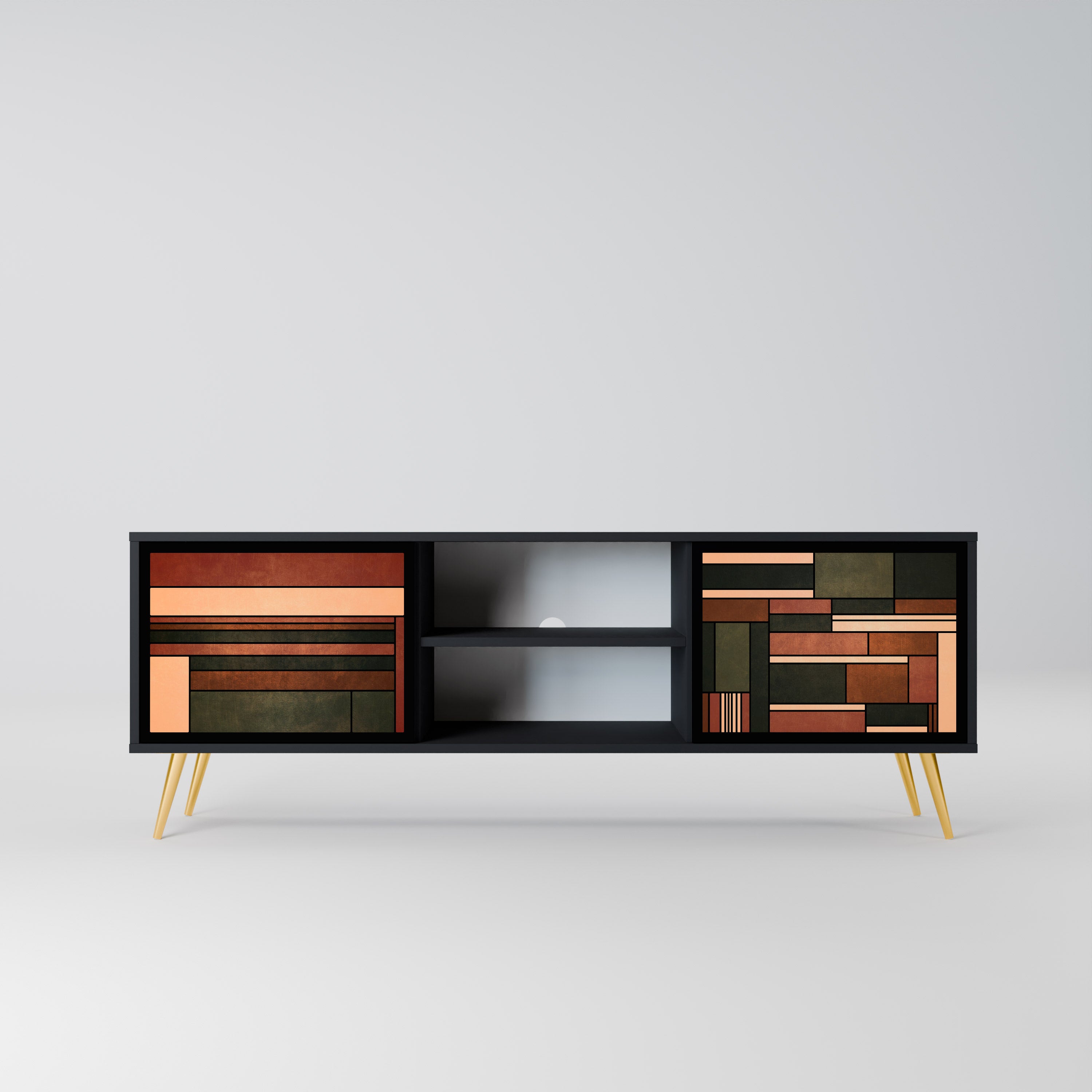 FIGURAS DE LA NATURALEZA Mueble de TV de 2 puertas en acabado negro