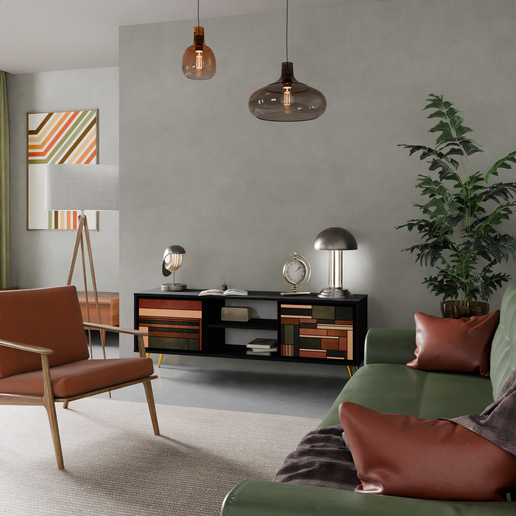 FIGURAS DE LA NATURALEZA Mueble de TV de 2 puertas en acabado negro