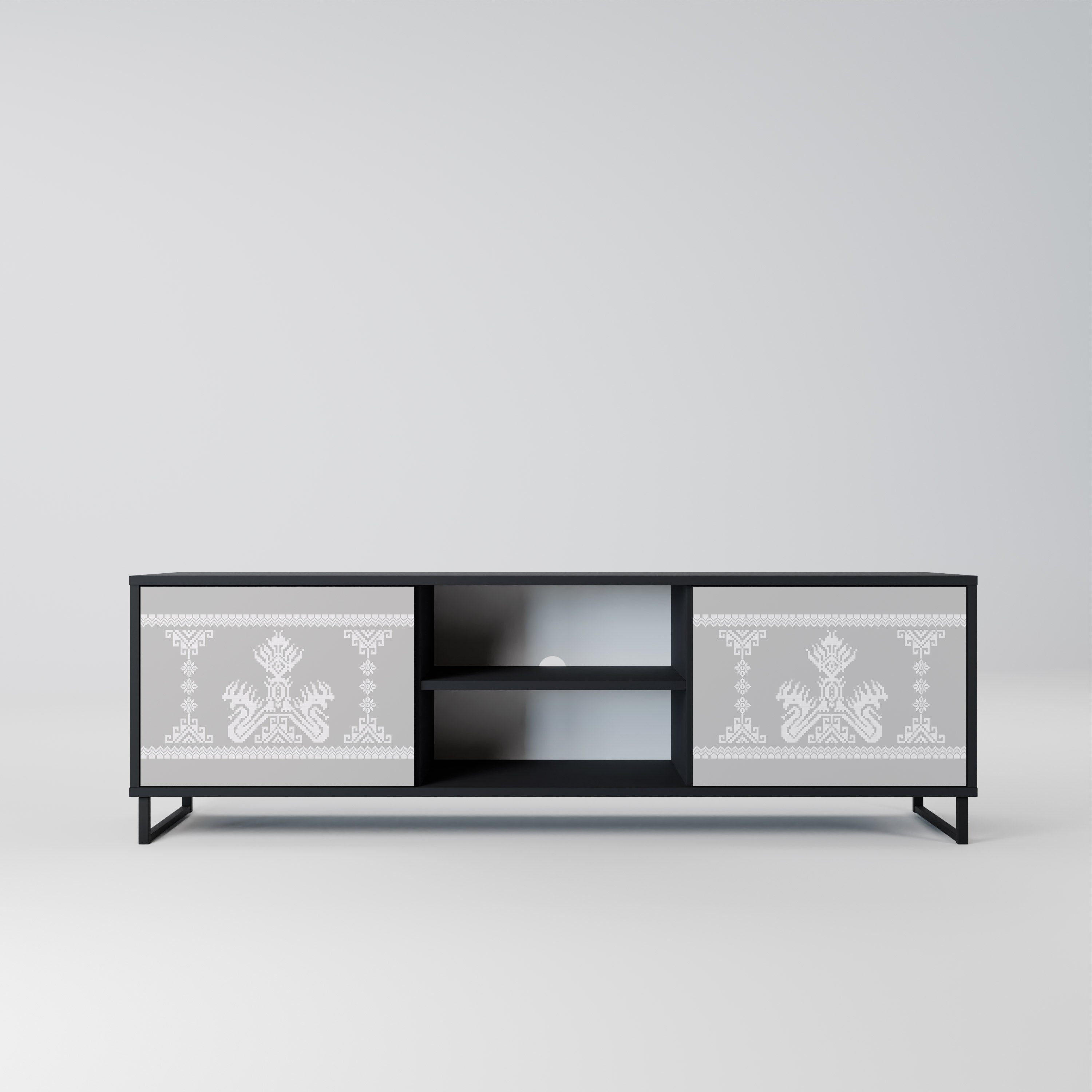 Mueble de TV de 2 puertas THAI GRAY con acabado negro