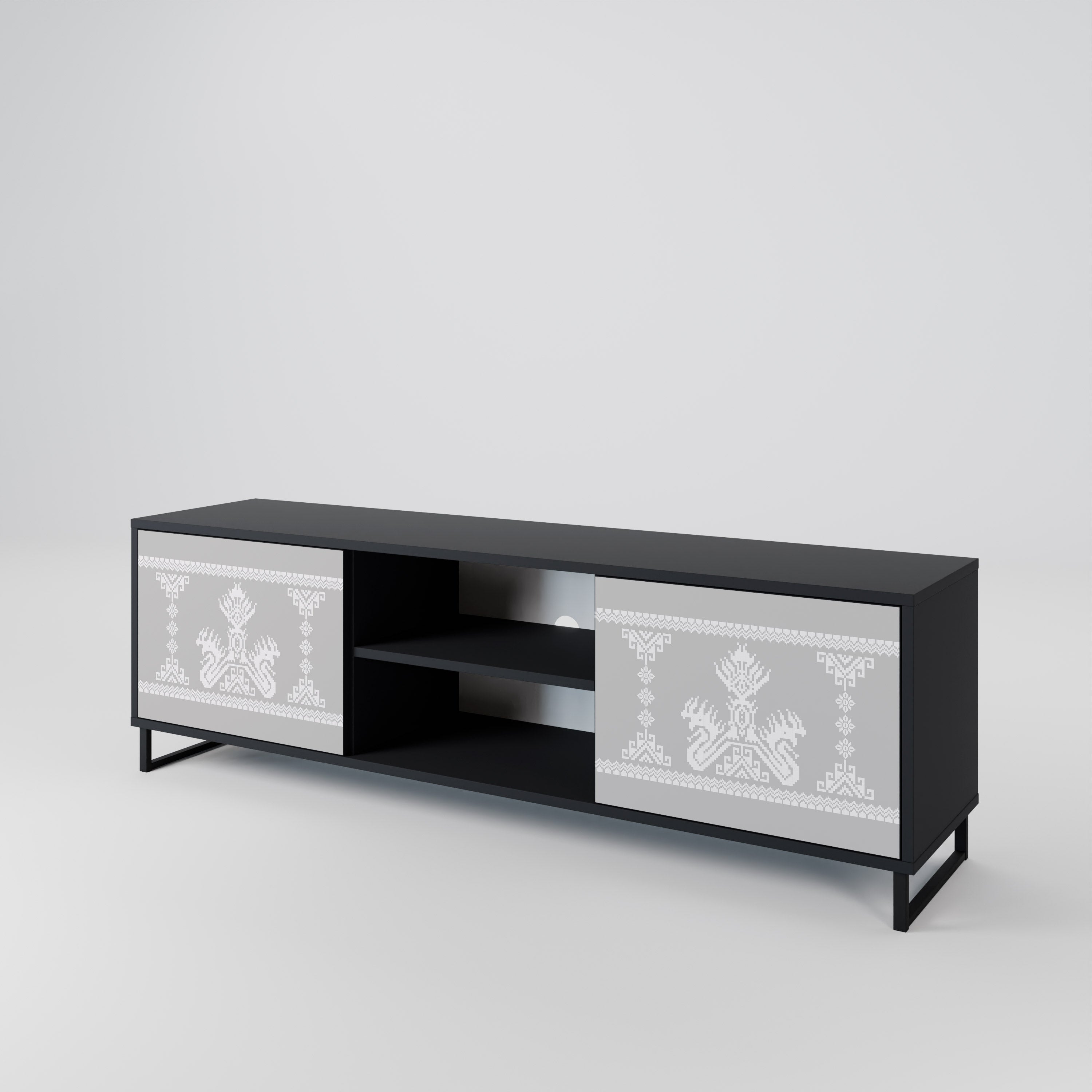 Mueble de TV de 2 puertas THAI GRAY con acabado negro