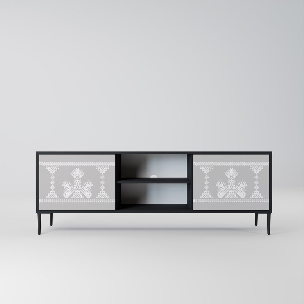 Mueble de TV de 2 puertas THAI GRAY con acabado negro