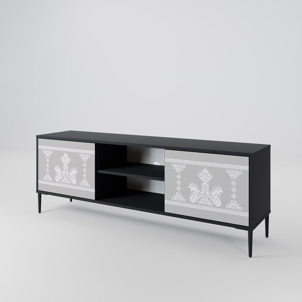 Mueble de TV de 2 puertas THAI GRAY con acabado negro