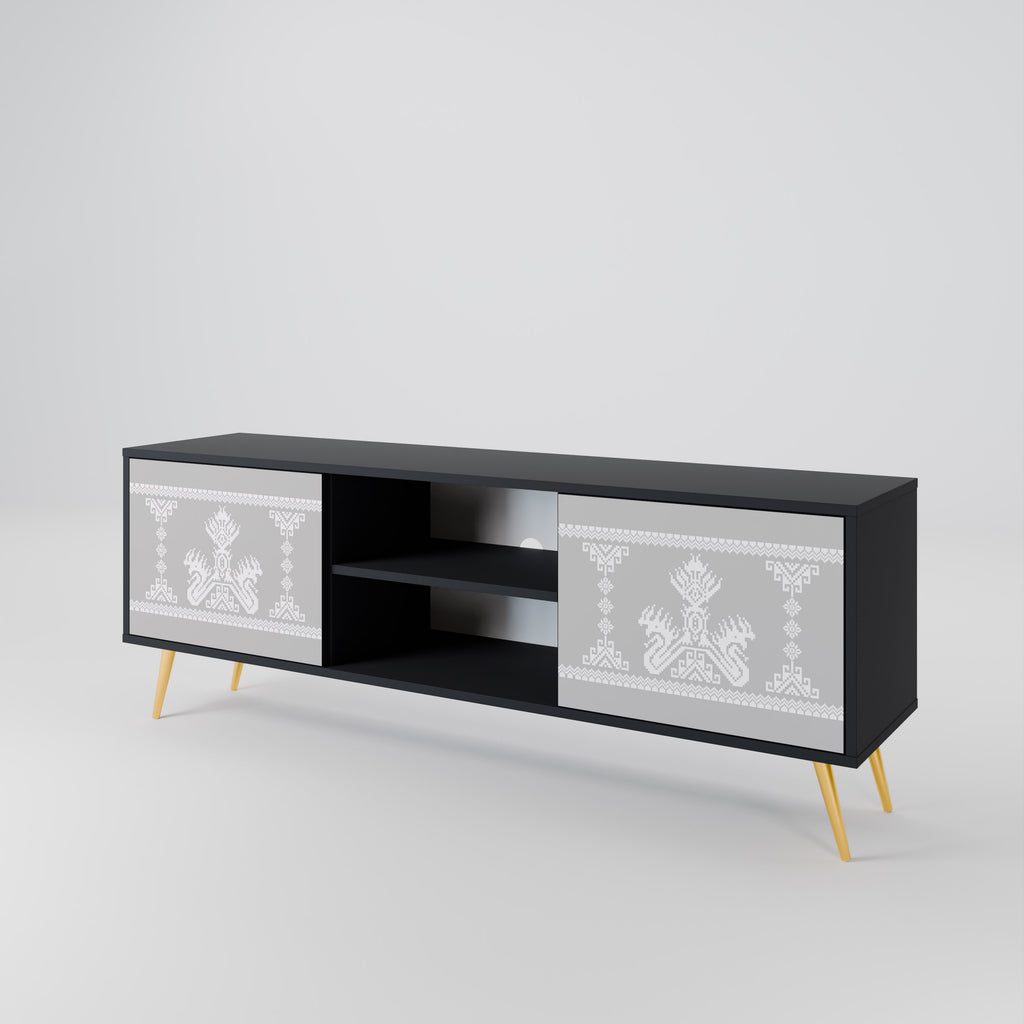 Mueble de TV de 2 puertas THAI GRAY con acabado negro