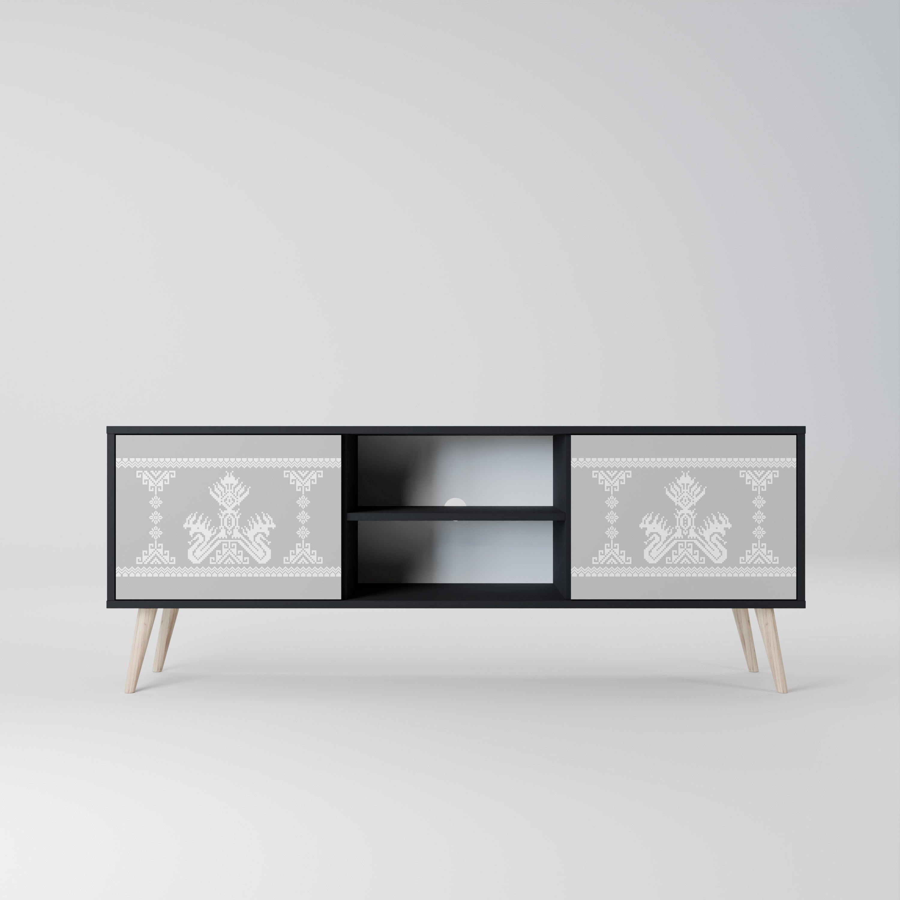 Mueble de TV de 2 puertas THAI GRAY con acabado negro