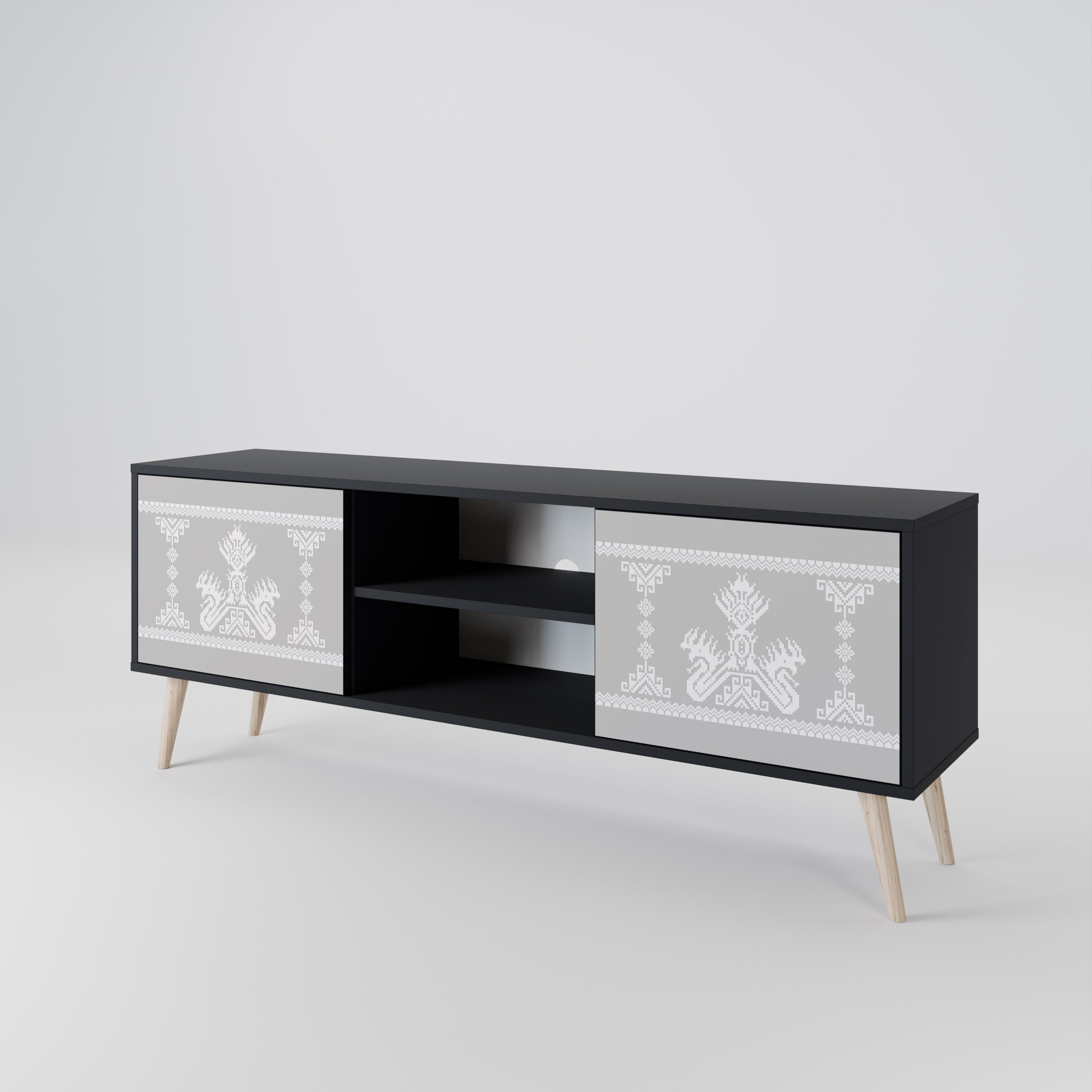 Mueble de TV de 2 puertas THAI GRAY con acabado negro