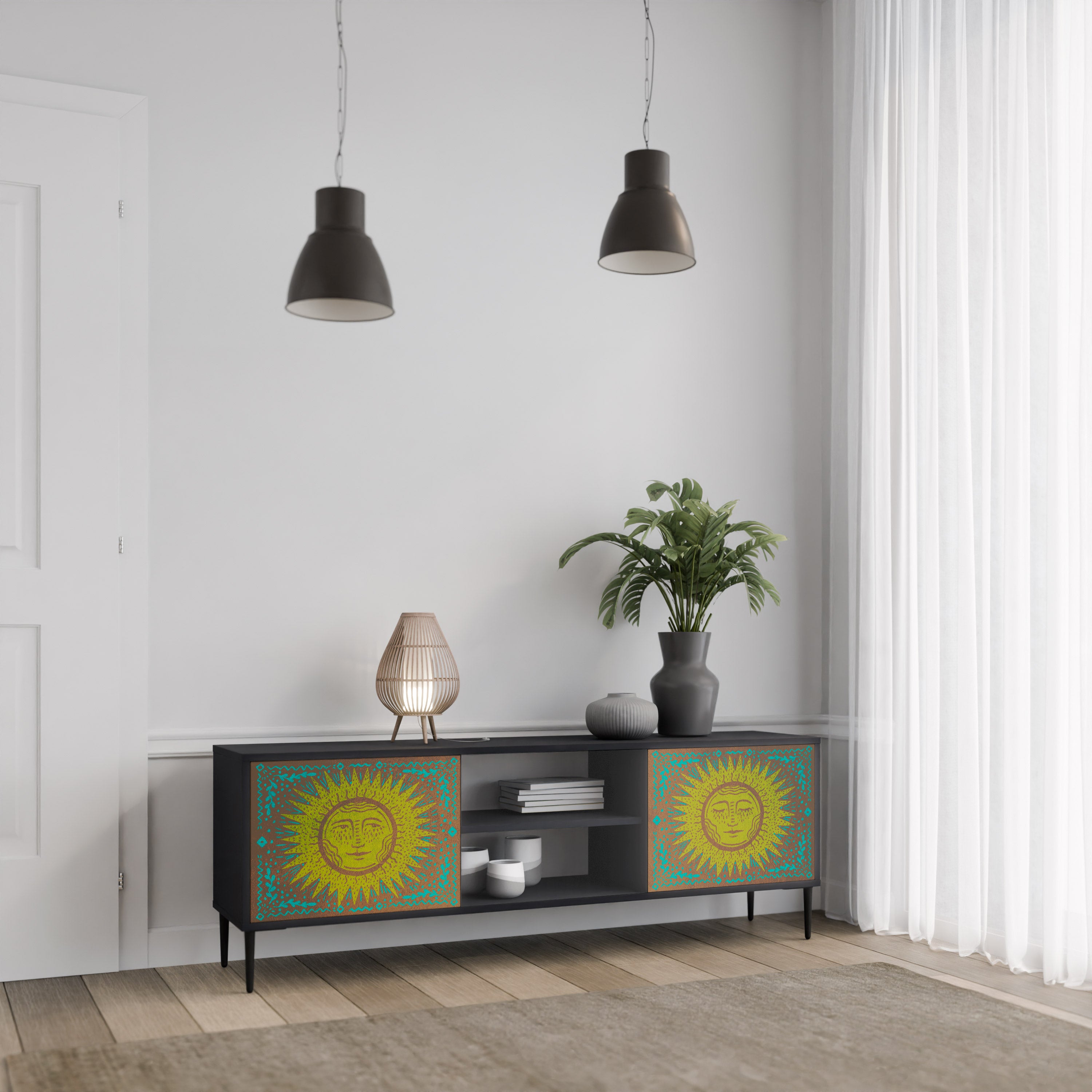 Mueble de TV de 2 puertas SUNSHINE EULOGY con acabado negro