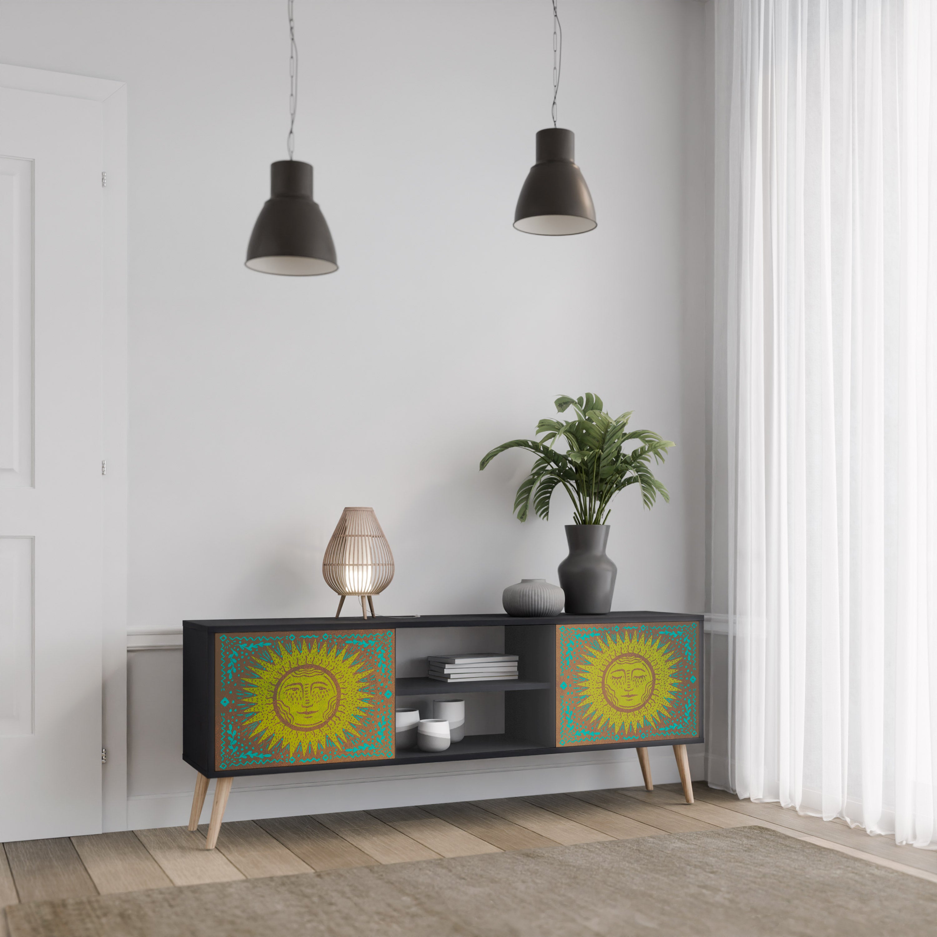 Mueble de TV de 2 puertas SUNSHINE EULOGY con acabado negro