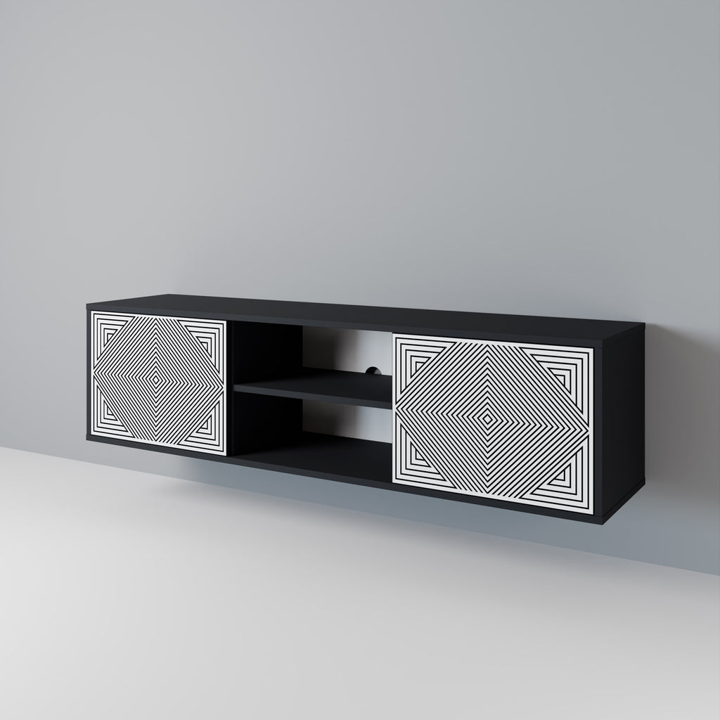 Mueble de TV de 2 puertas POLYGON ILLUSION en acabado negro