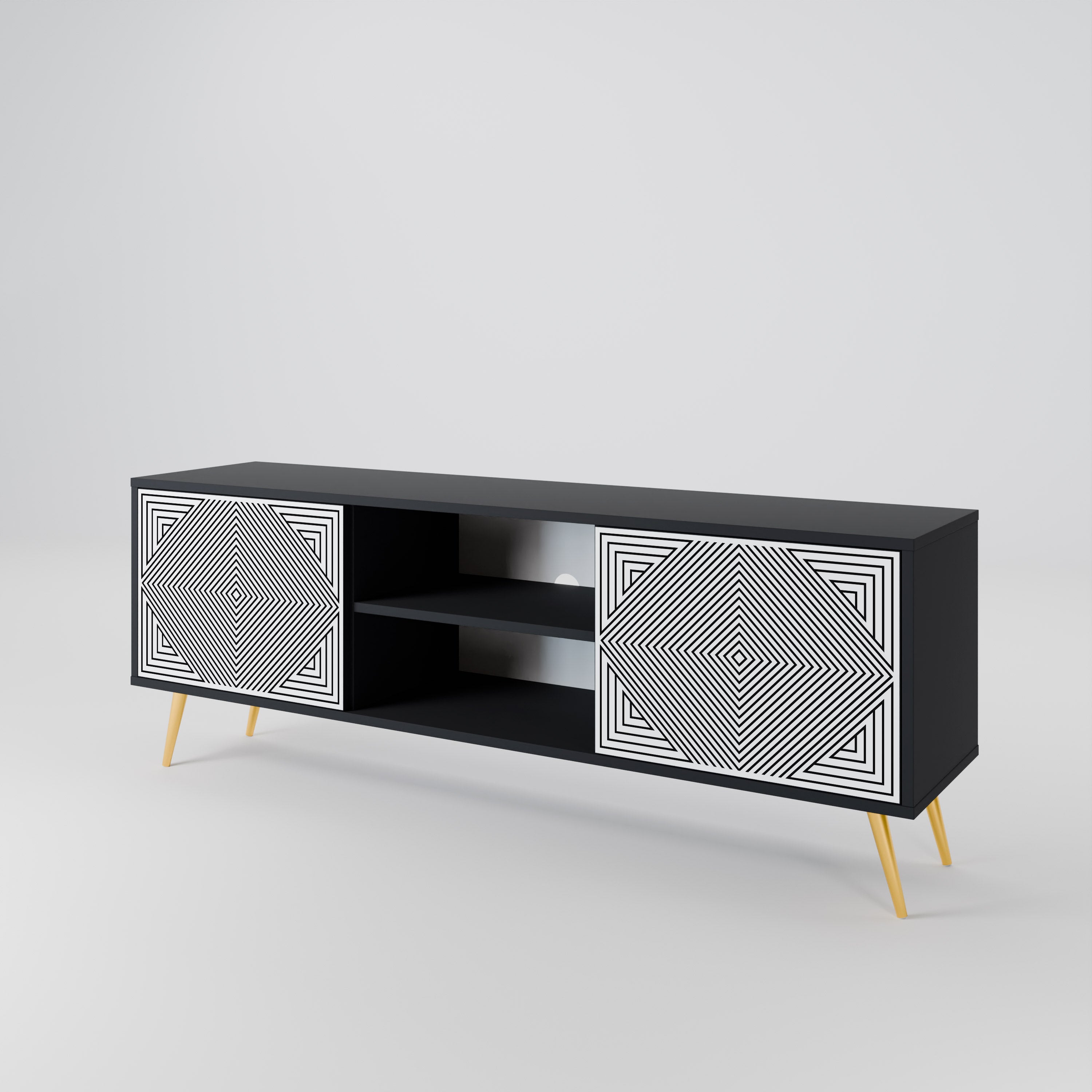 Mueble de TV de 2 puertas POLYGON ILLUSION en acabado negro
