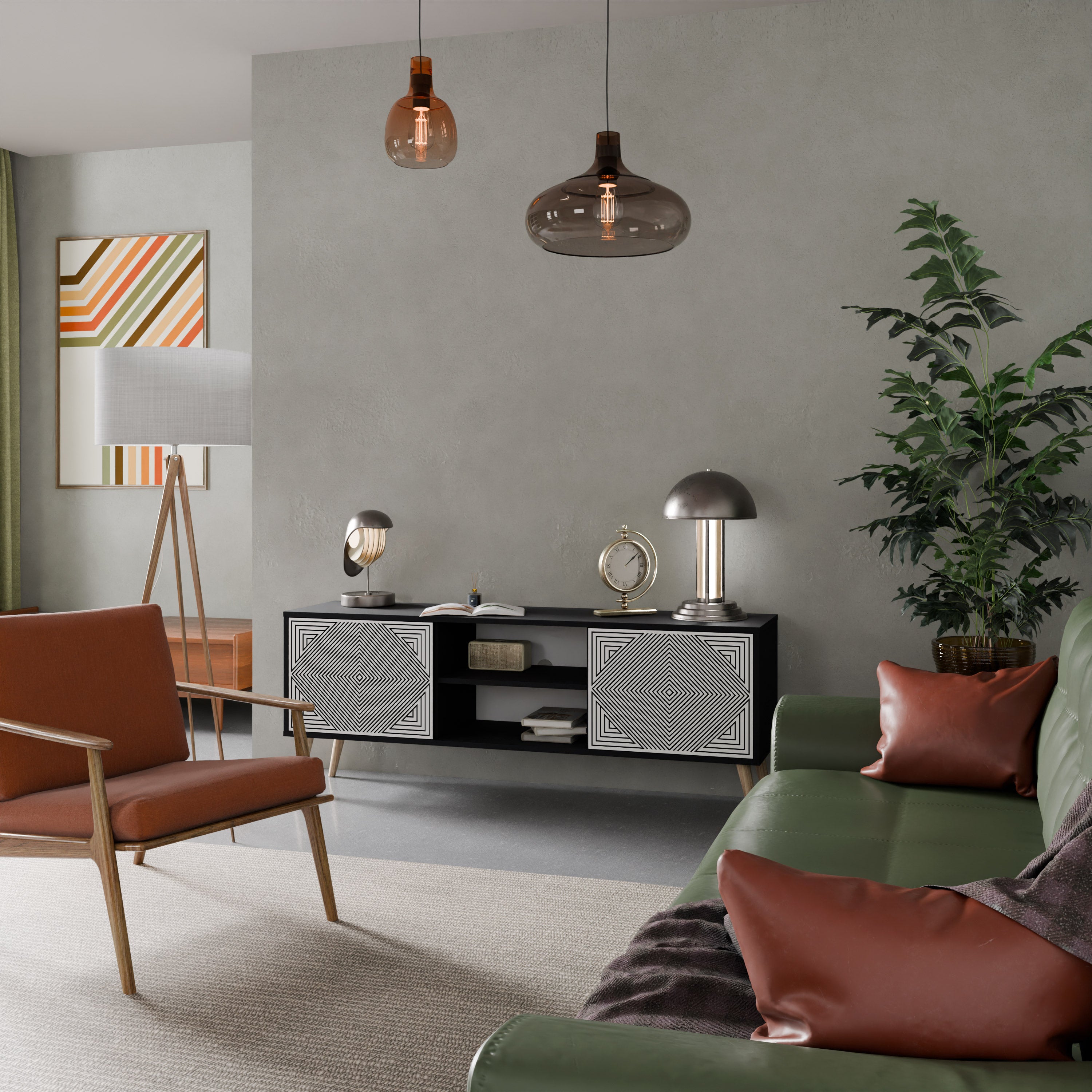 Mueble de TV de 2 puertas POLYGON ILLUSION en acabado negro