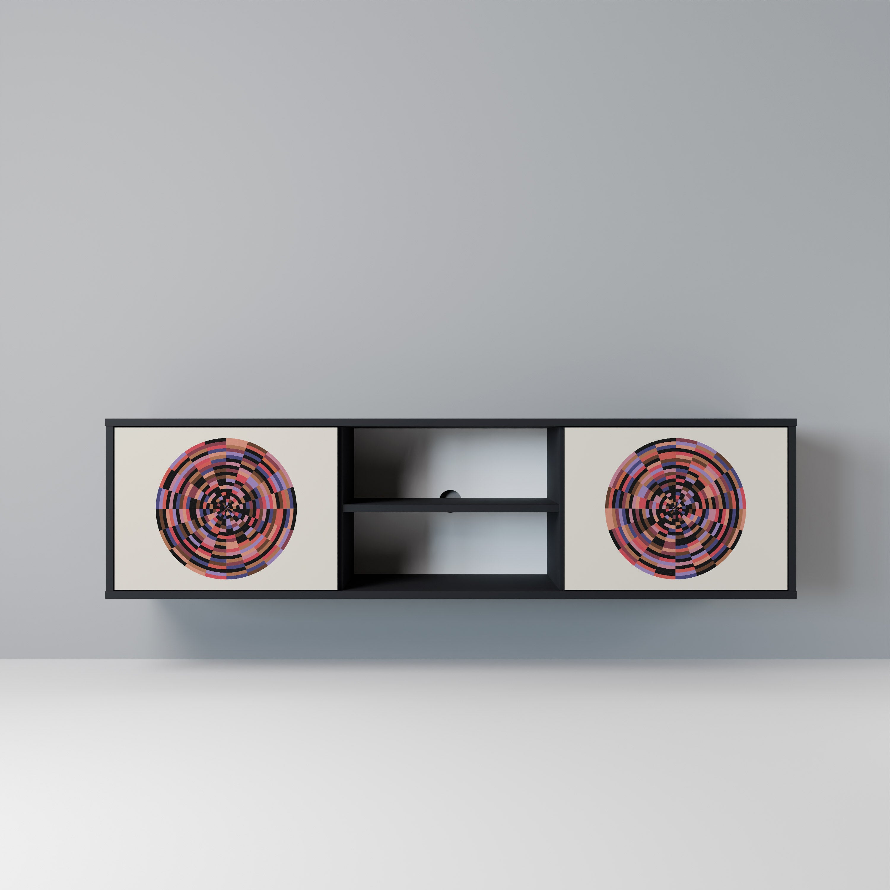 Mueble de TV de 2 puertas BROWN CIRCLES con acabado negro
