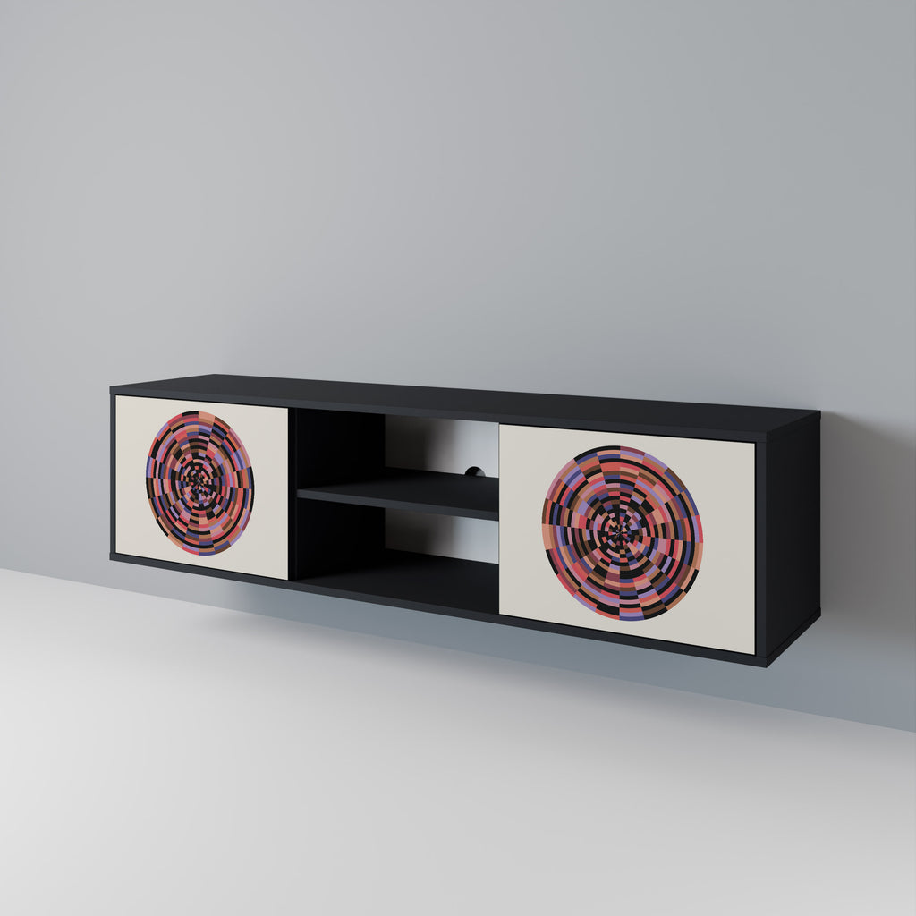 Mueble de TV de 2 puertas BROWN CIRCLES con acabado negro