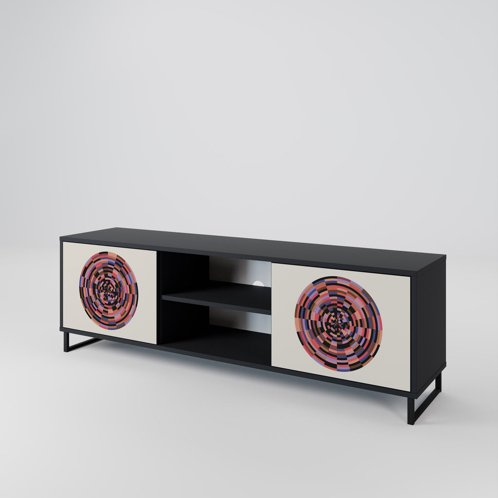 Mueble de TV de 2 puertas BROWN CIRCLES con acabado negro