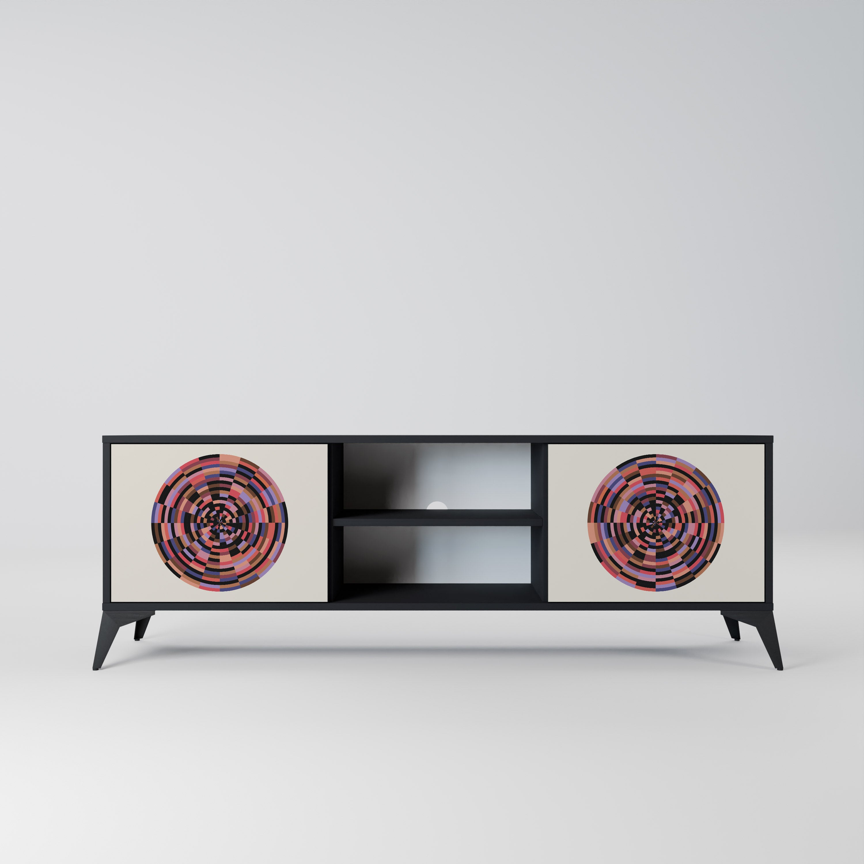 Mueble de TV de 2 puertas BROWN CIRCLES con acabado negro