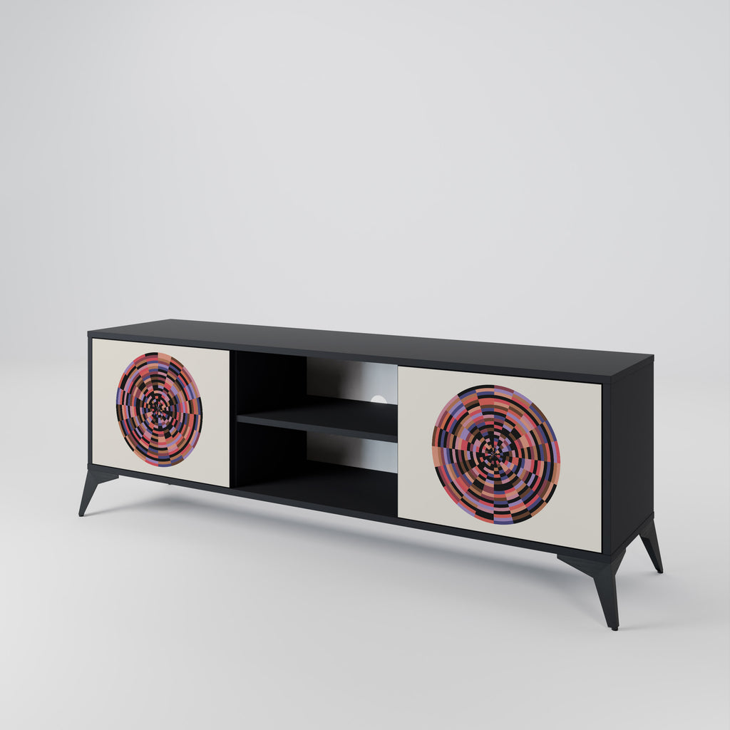 Mueble de TV de 2 puertas BROWN CIRCLES con acabado negro