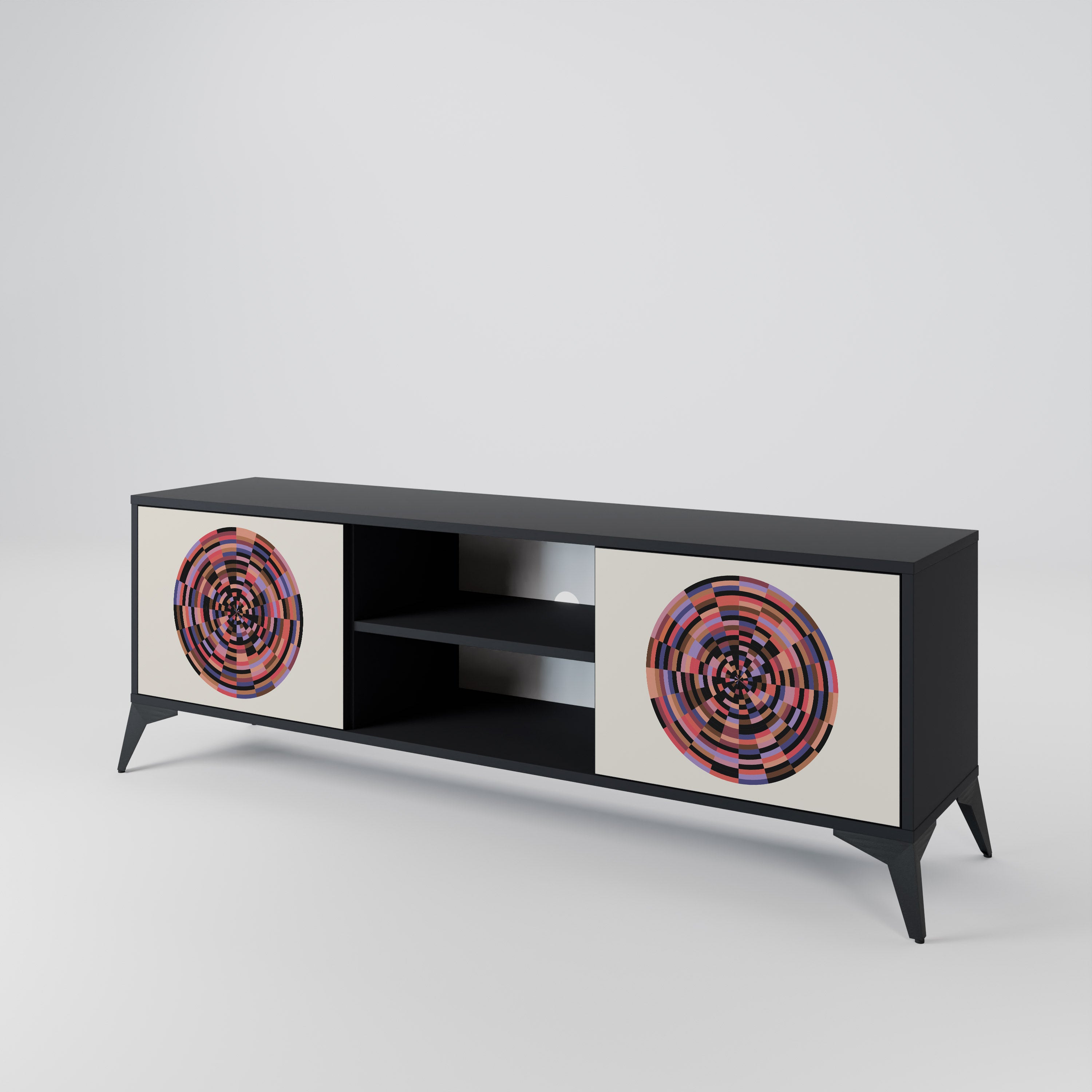 Mueble de TV de 2 puertas BROWN CIRCLES con acabado negro