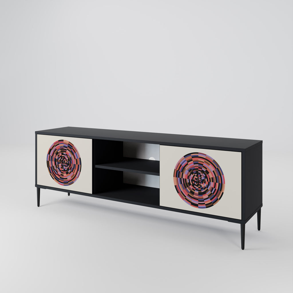 Mueble de TV de 2 puertas BROWN CIRCLES con acabado negro