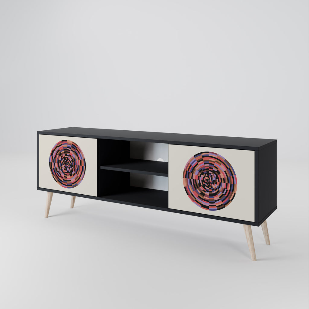 Mueble de TV de 2 puertas BROWN CIRCLES con acabado negro
