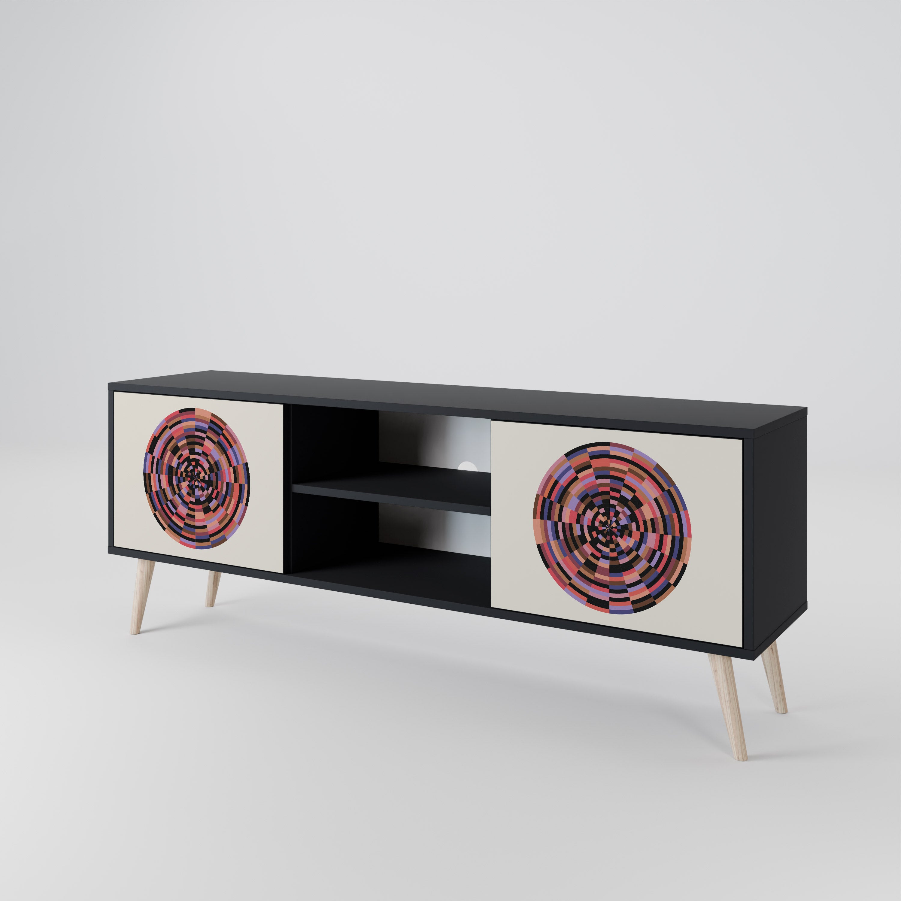 Mueble de TV de 2 puertas BROWN CIRCLES con acabado negro