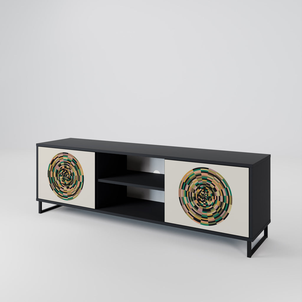 Mueble de TV de 2 puertas GREEN CIRCLES con acabado negro