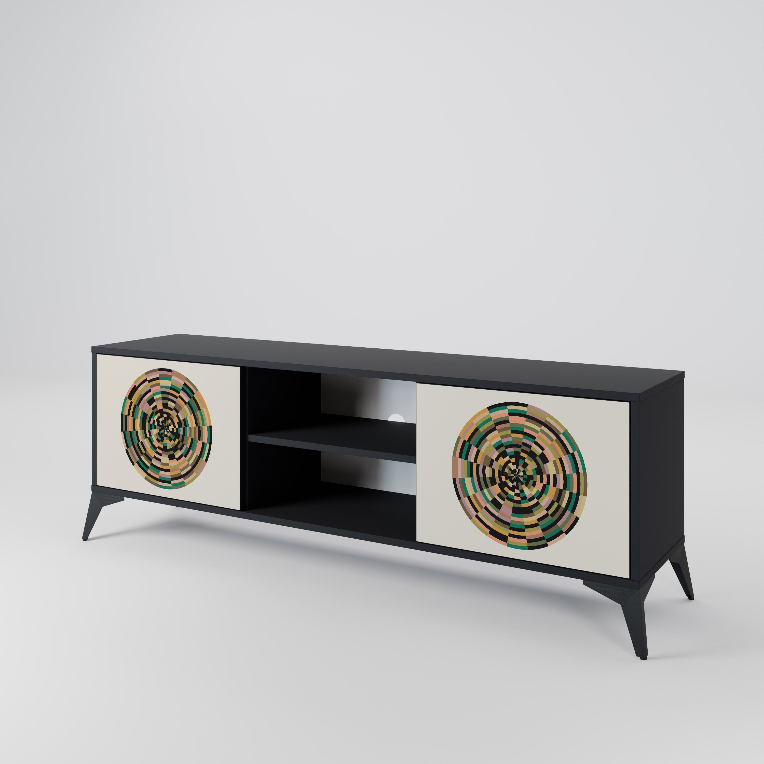 Mueble de TV de 2 puertas GREEN CIRCLES con acabado negro