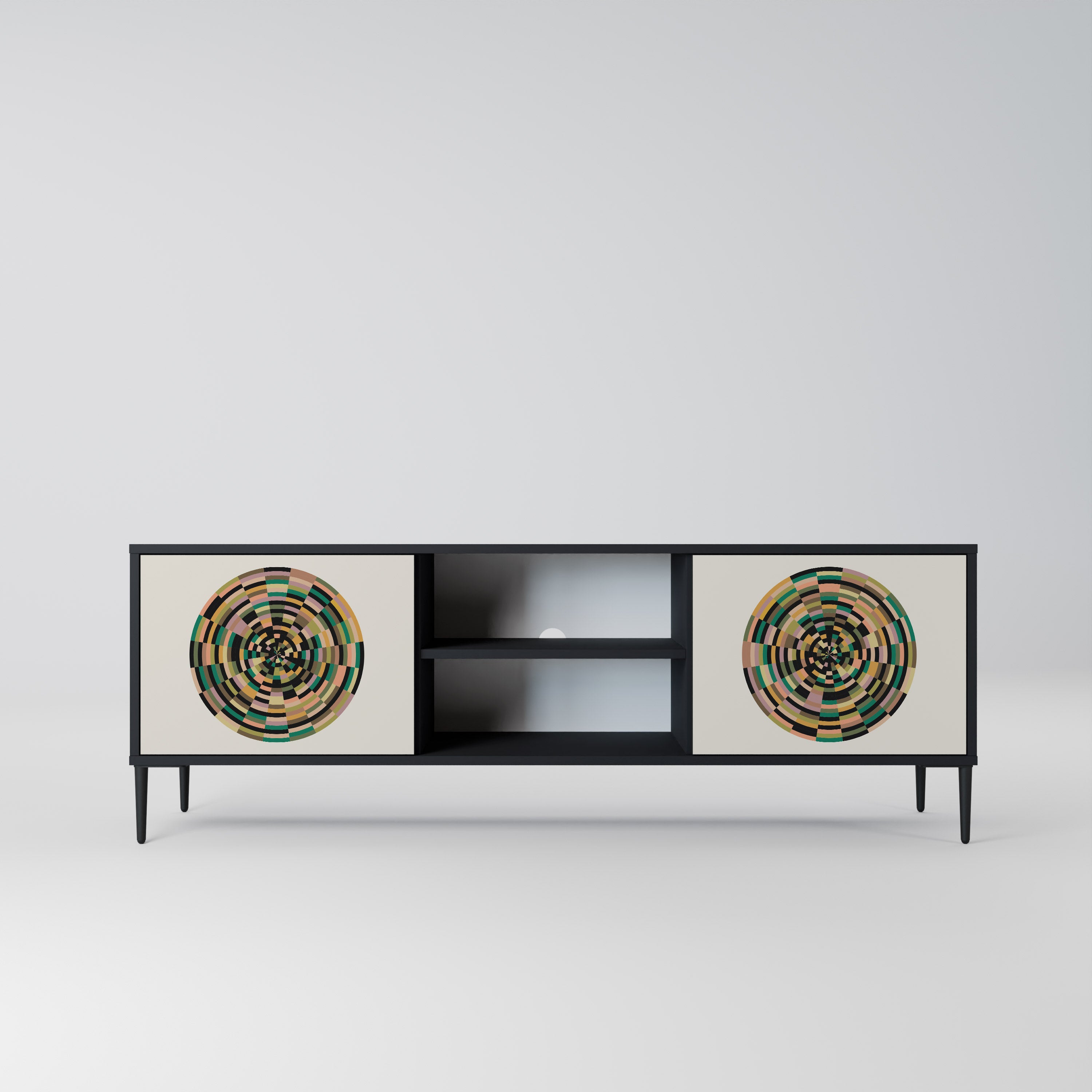 Mueble de TV de 2 puertas GREEN CIRCLES con acabado negro