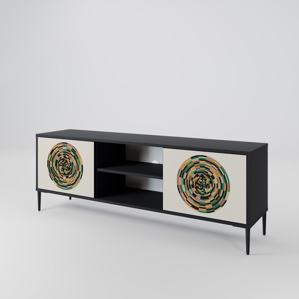 Mueble de TV de 2 puertas GREEN CIRCLES con acabado negro
