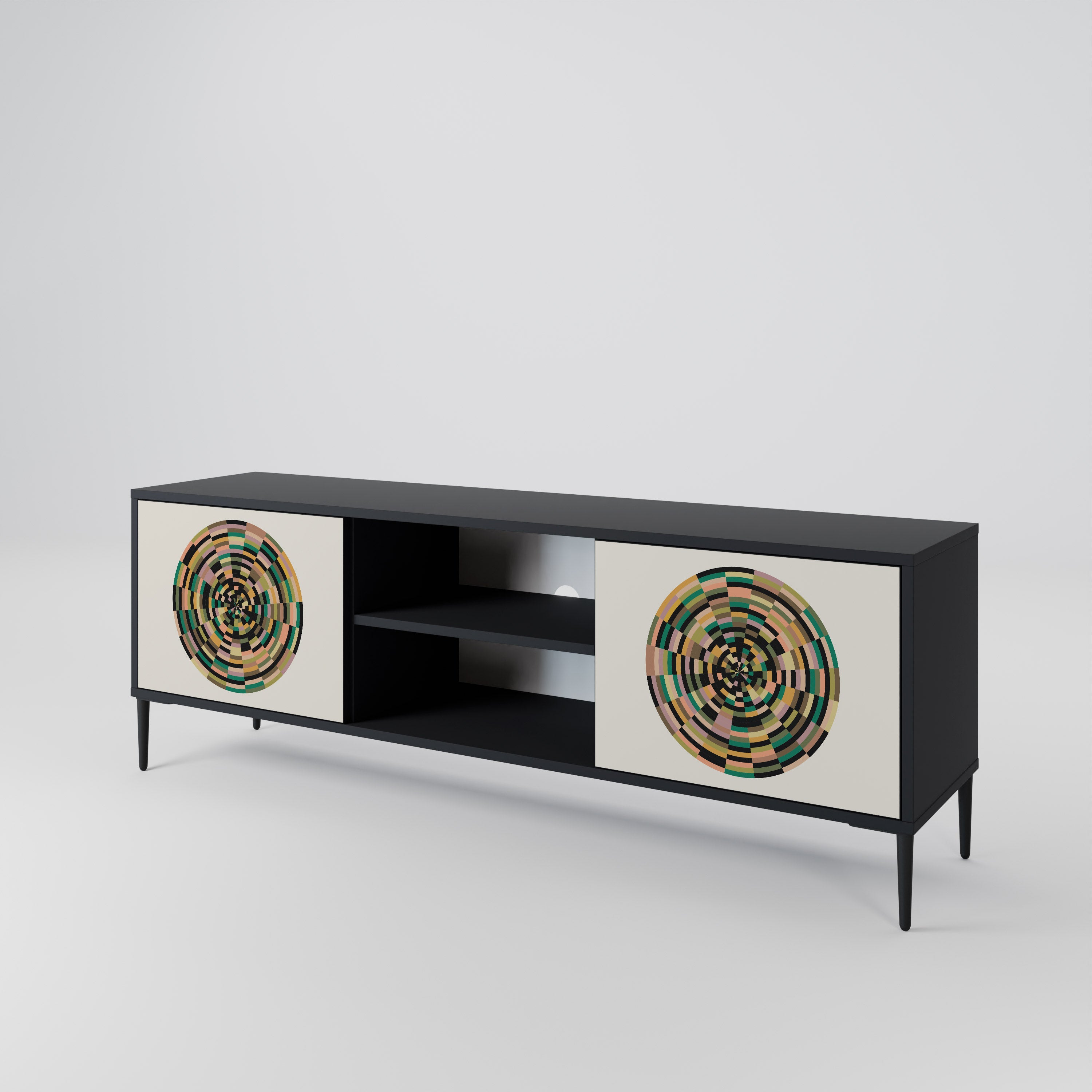 Mueble de TV de 2 puertas GREEN CIRCLES con acabado negro