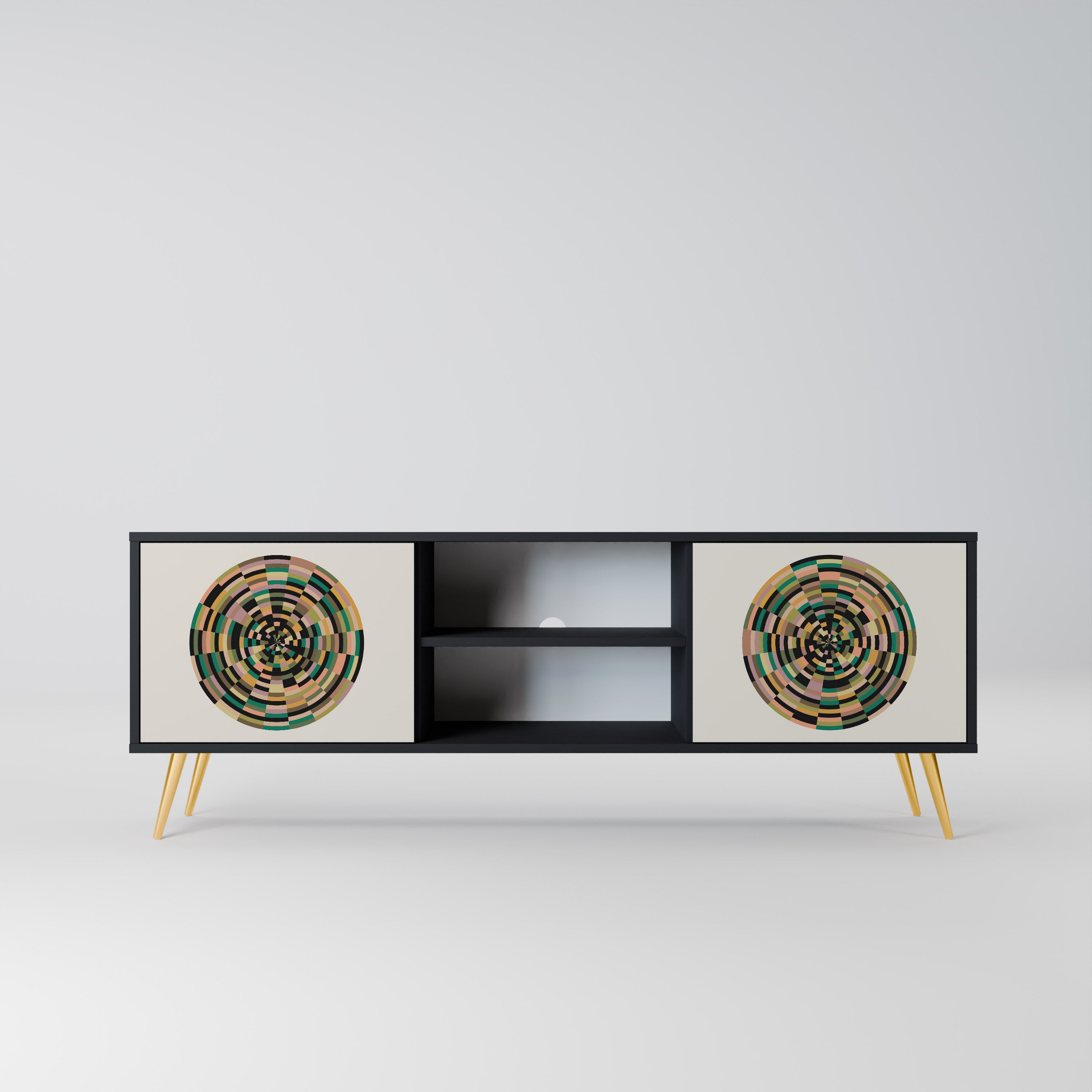 Mueble de TV de 2 puertas GREEN CIRCLES con acabado negro