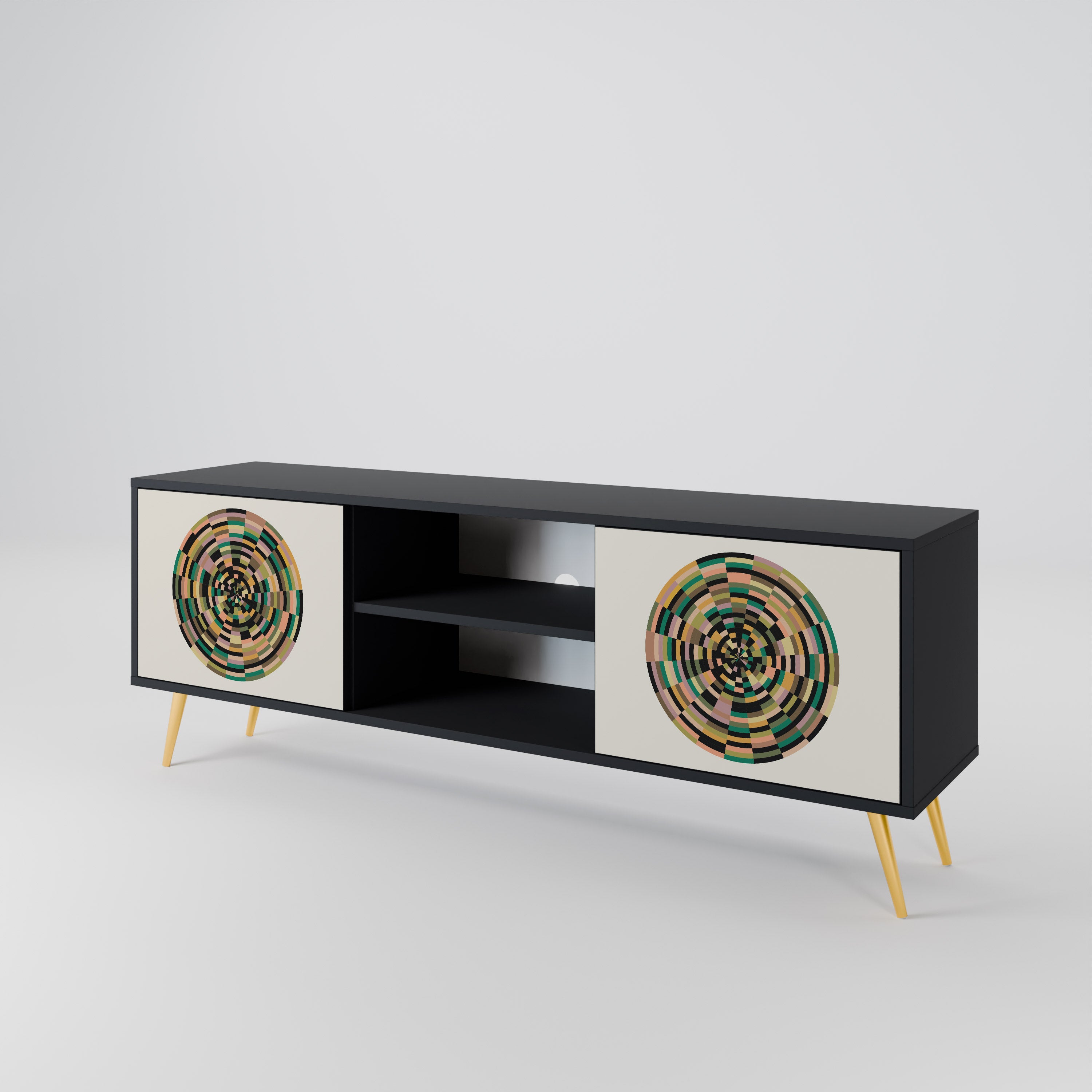 Mueble de TV de 2 puertas GREEN CIRCLES con acabado negro