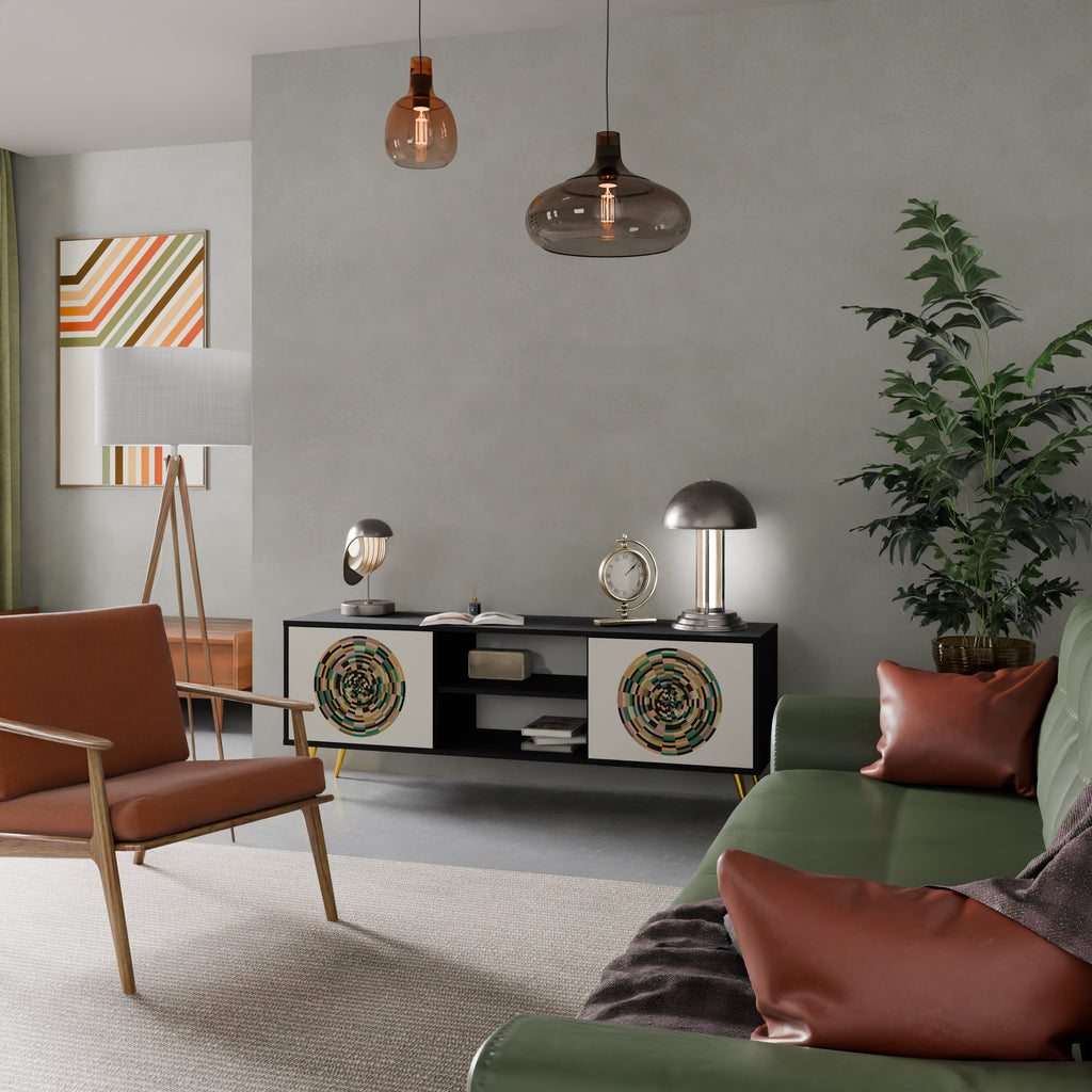 Mueble de TV de 2 puertas GREEN CIRCLES con acabado negro