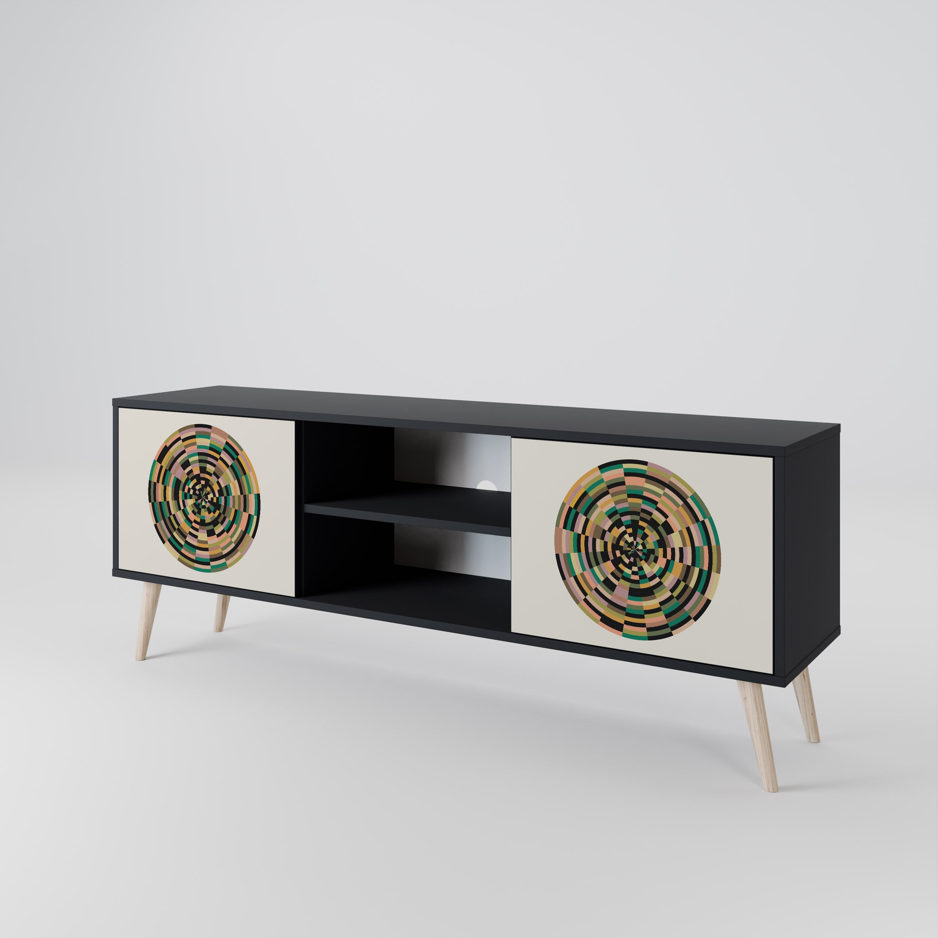 Mueble de TV de 2 puertas GREEN CIRCLES con acabado negro