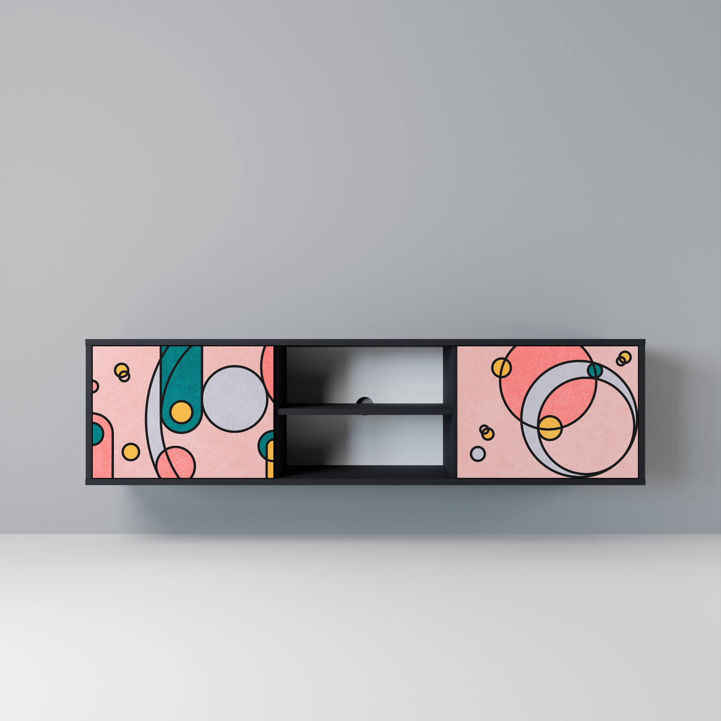 Mueble de TV de 2 puertas GOSSAMER ECHOES con acabado negro