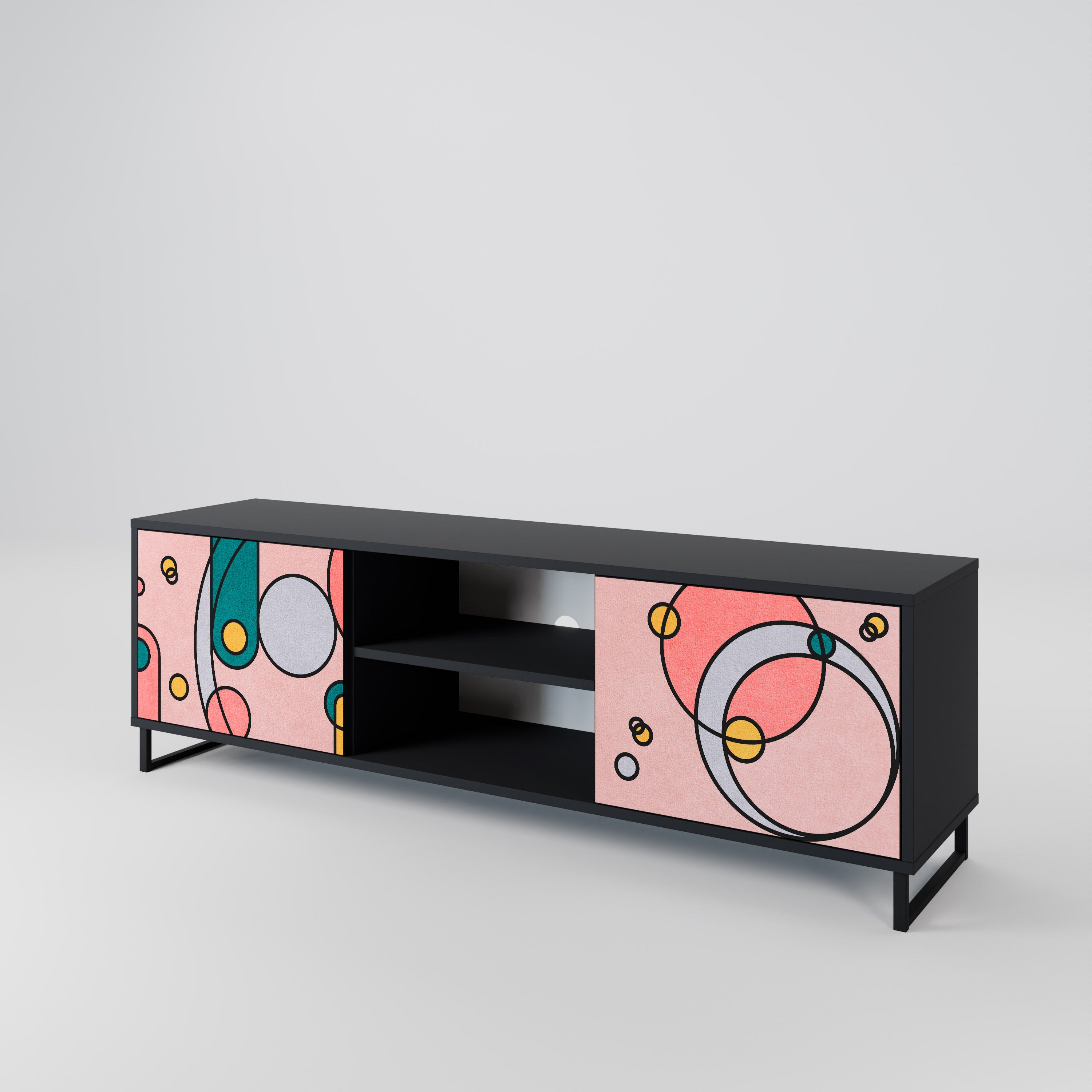 Mueble de TV de 2 puertas GOSSAMER ECHOES con acabado negro