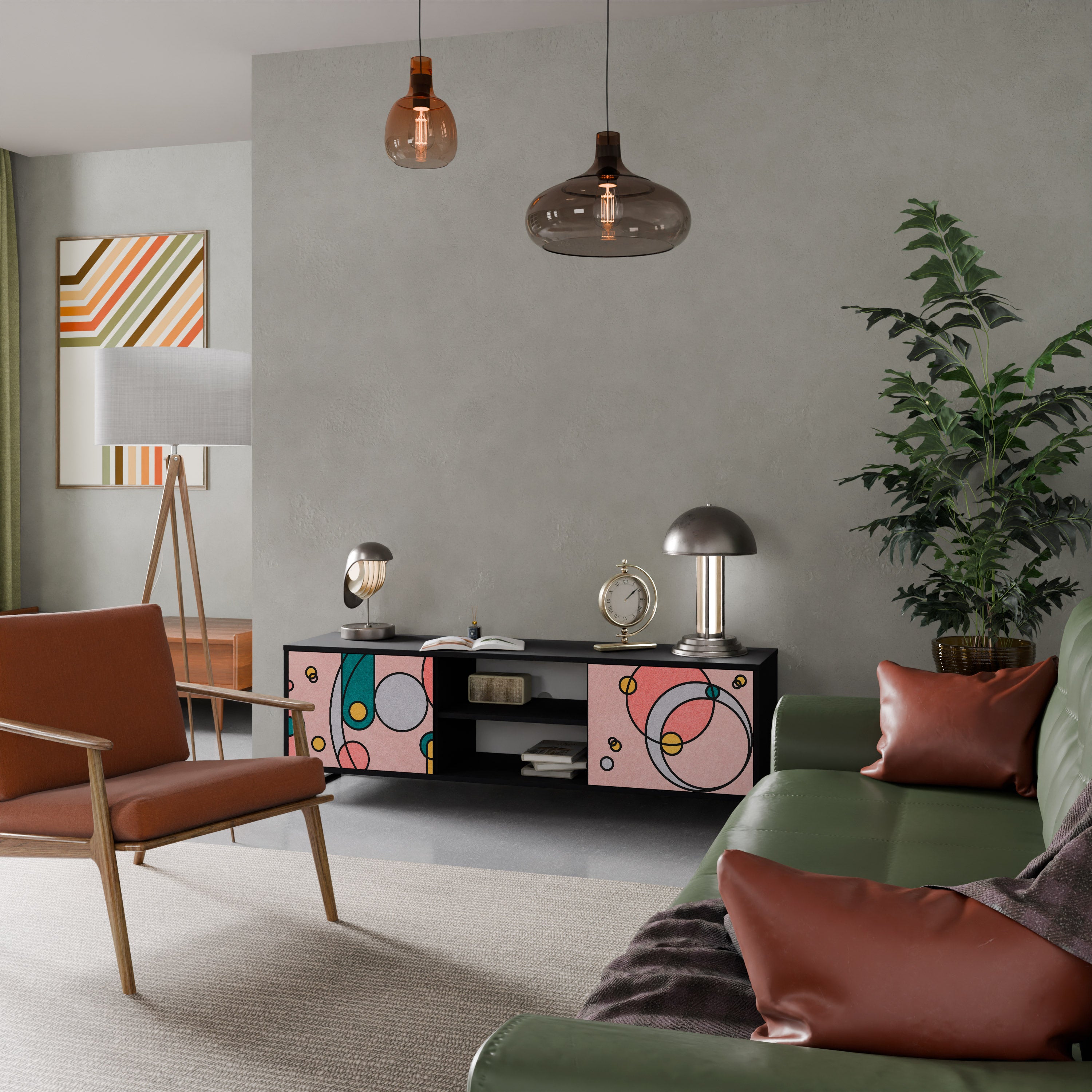 Mueble de TV de 2 puertas GOSSAMER ECHOES con acabado negro