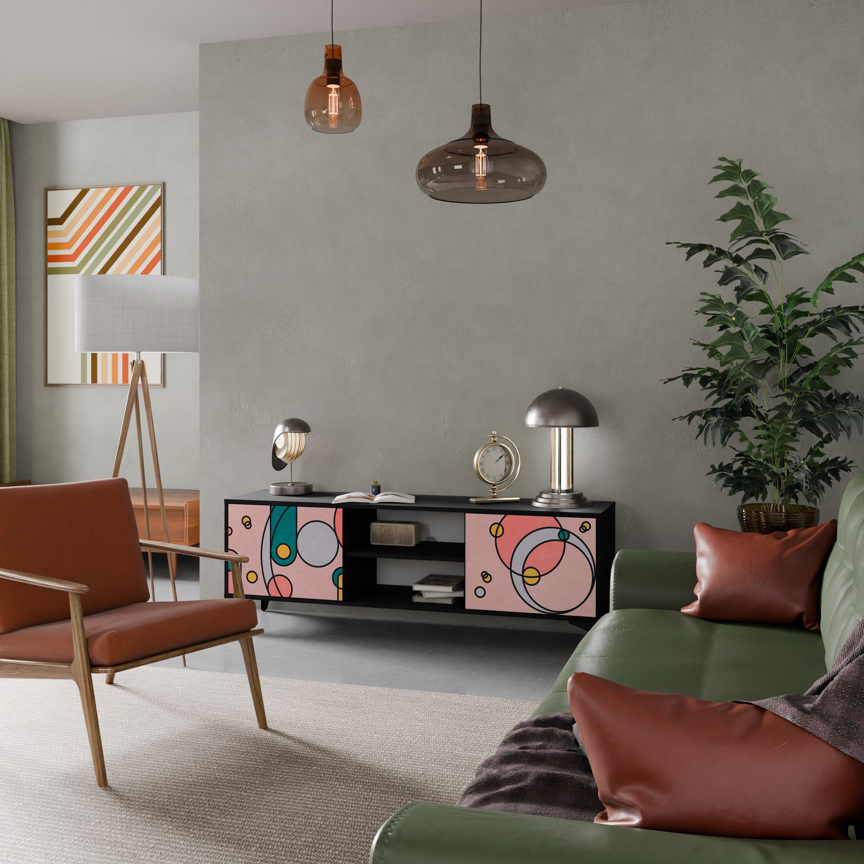 Mueble de TV de 2 puertas GOSSAMER ECHOES con acabado negro