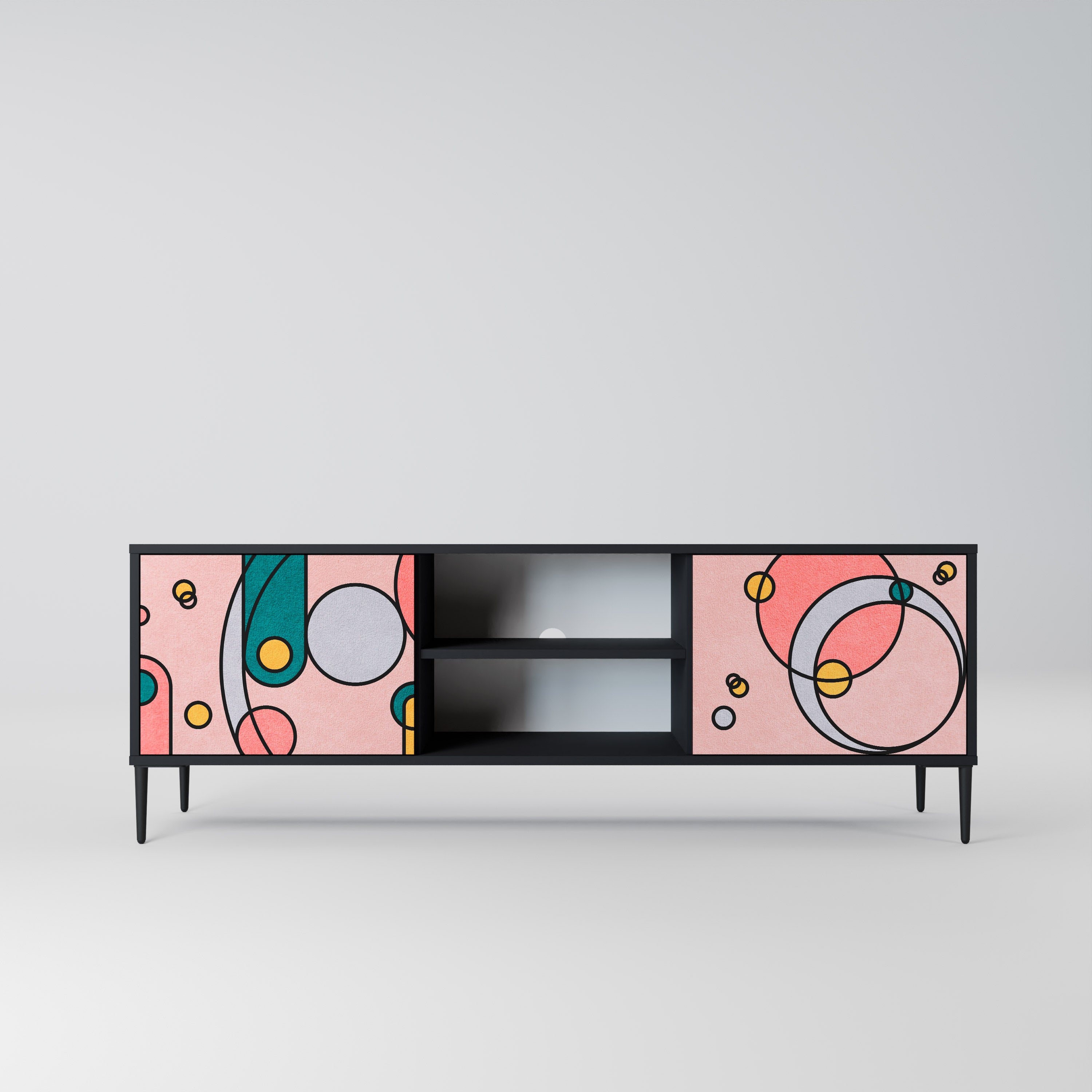 Mueble de TV de 2 puertas GOSSAMER ECHOES con acabado negro