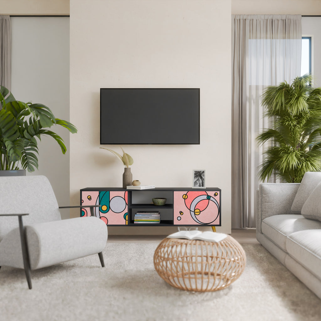 Mueble de TV de 2 puertas GOSSAMER ECHOES con acabado negro