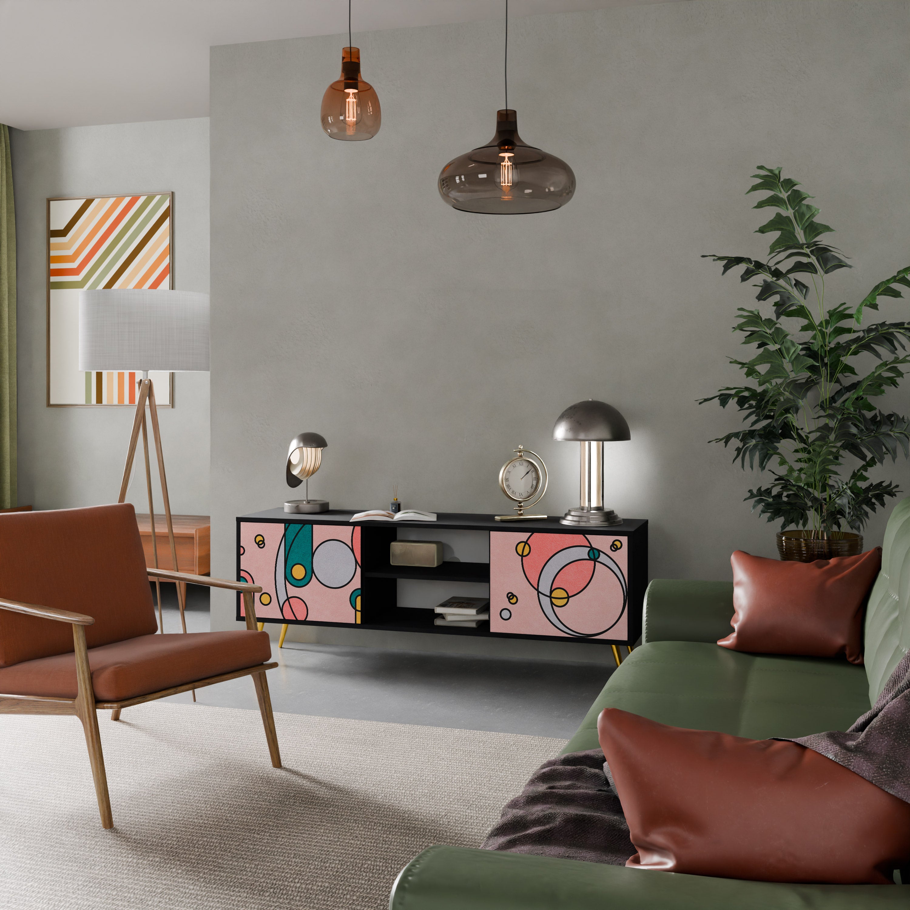 Mueble de TV de 2 puertas GOSSAMER ECHOES con acabado negro